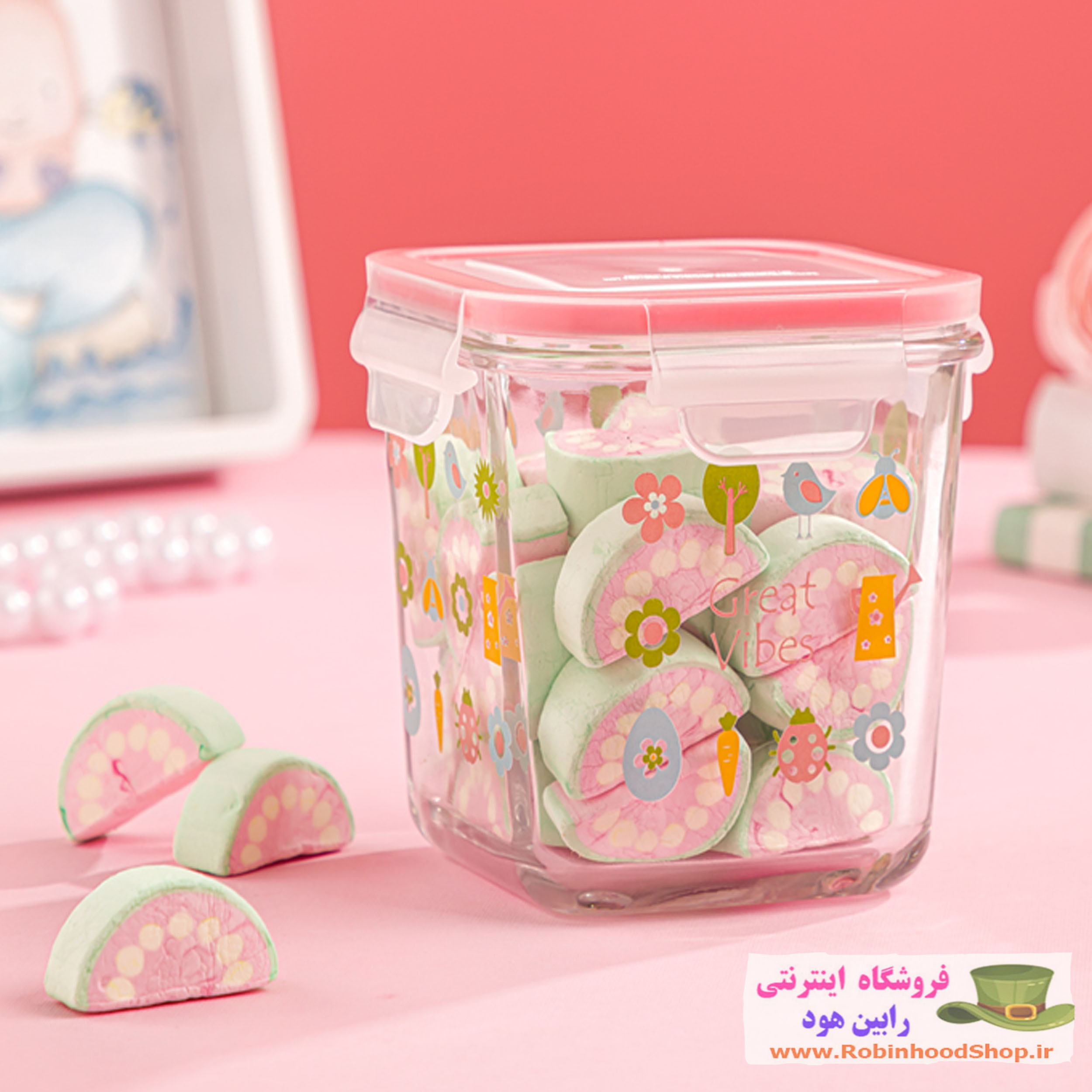 ظرف شیشه ای مربع دربدار 860 میلی لیتر