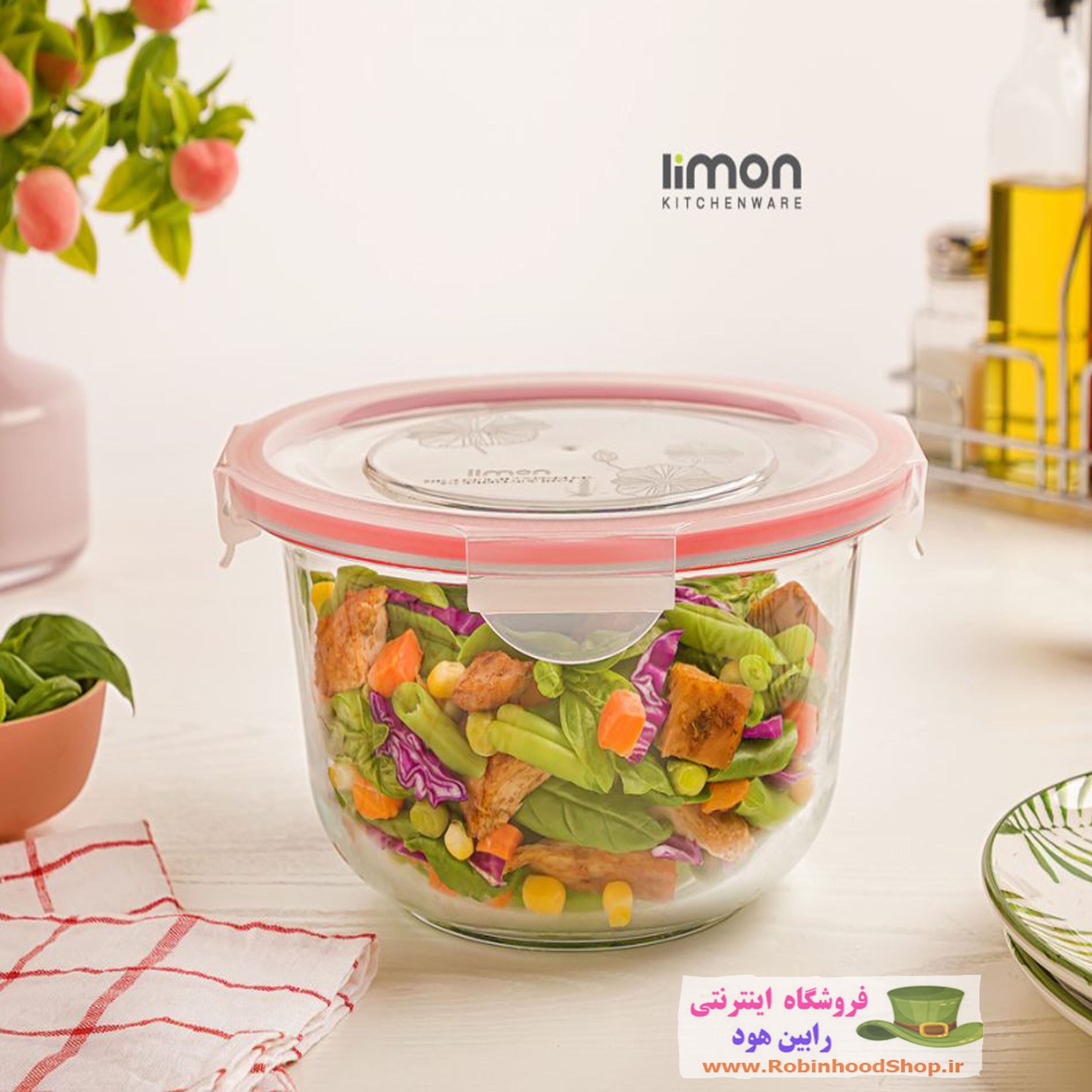کاسه گرد شیشه ای دربدار متوسط