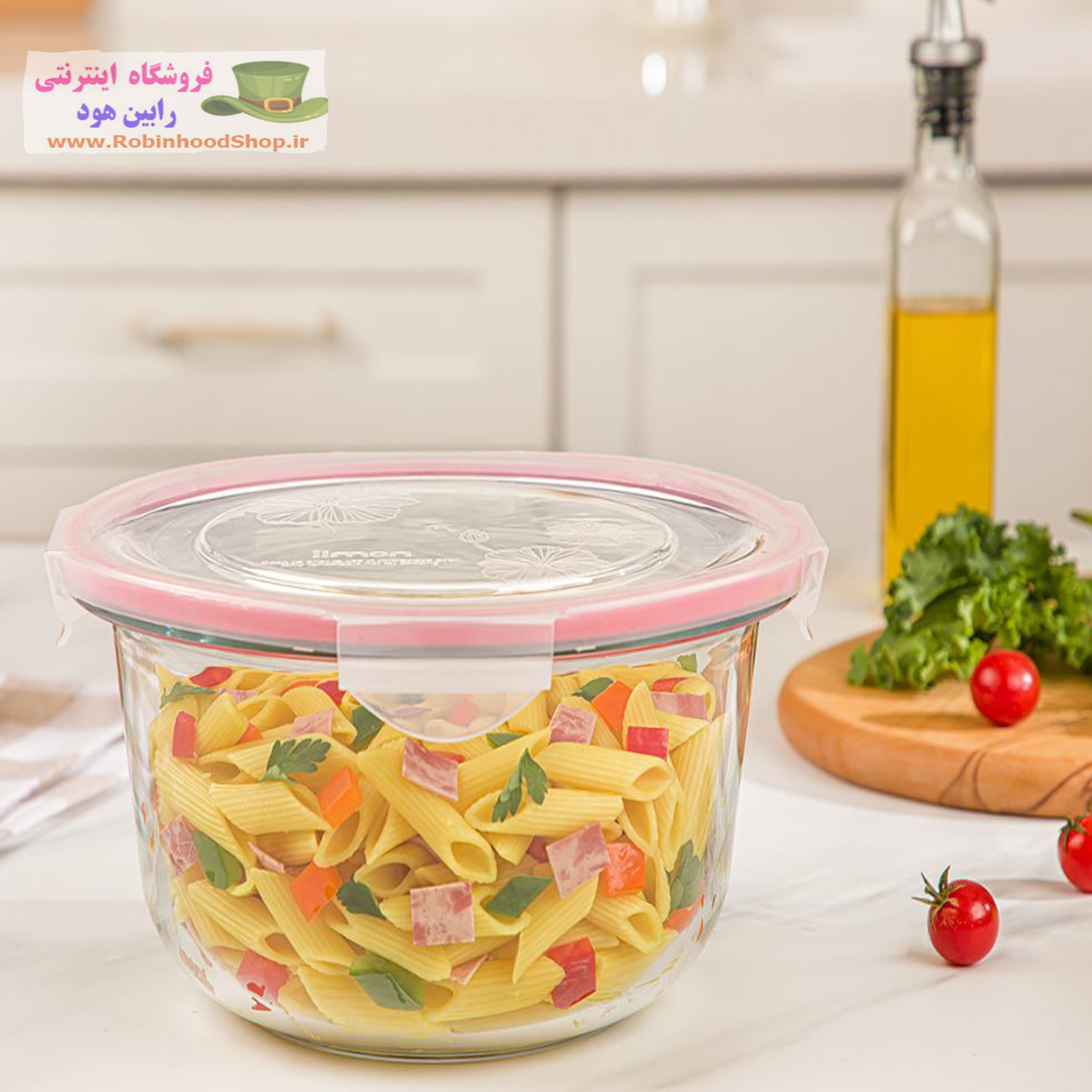 کاسه گرد شیشه ای دربدار بزرگ