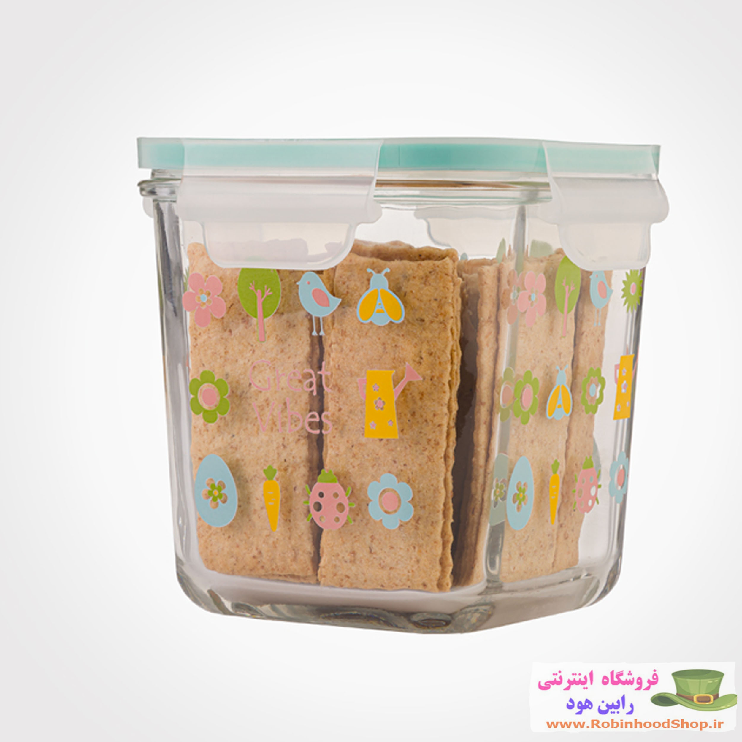 ظرف شیشه ای مربع دربدار 860 میلی لیتر - Image 3