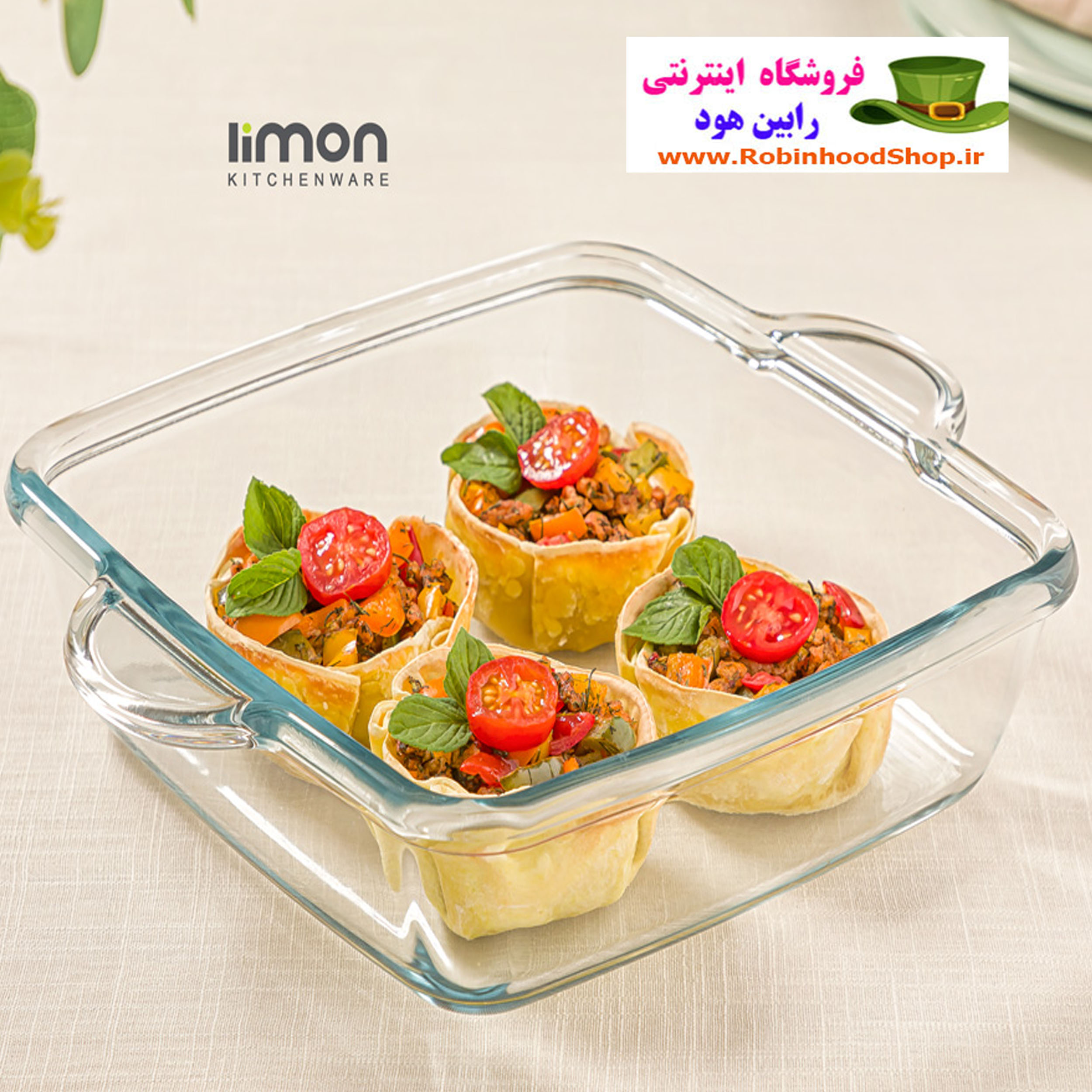 ظرف تابه چهارگوش شیشهای 2 لیتر
