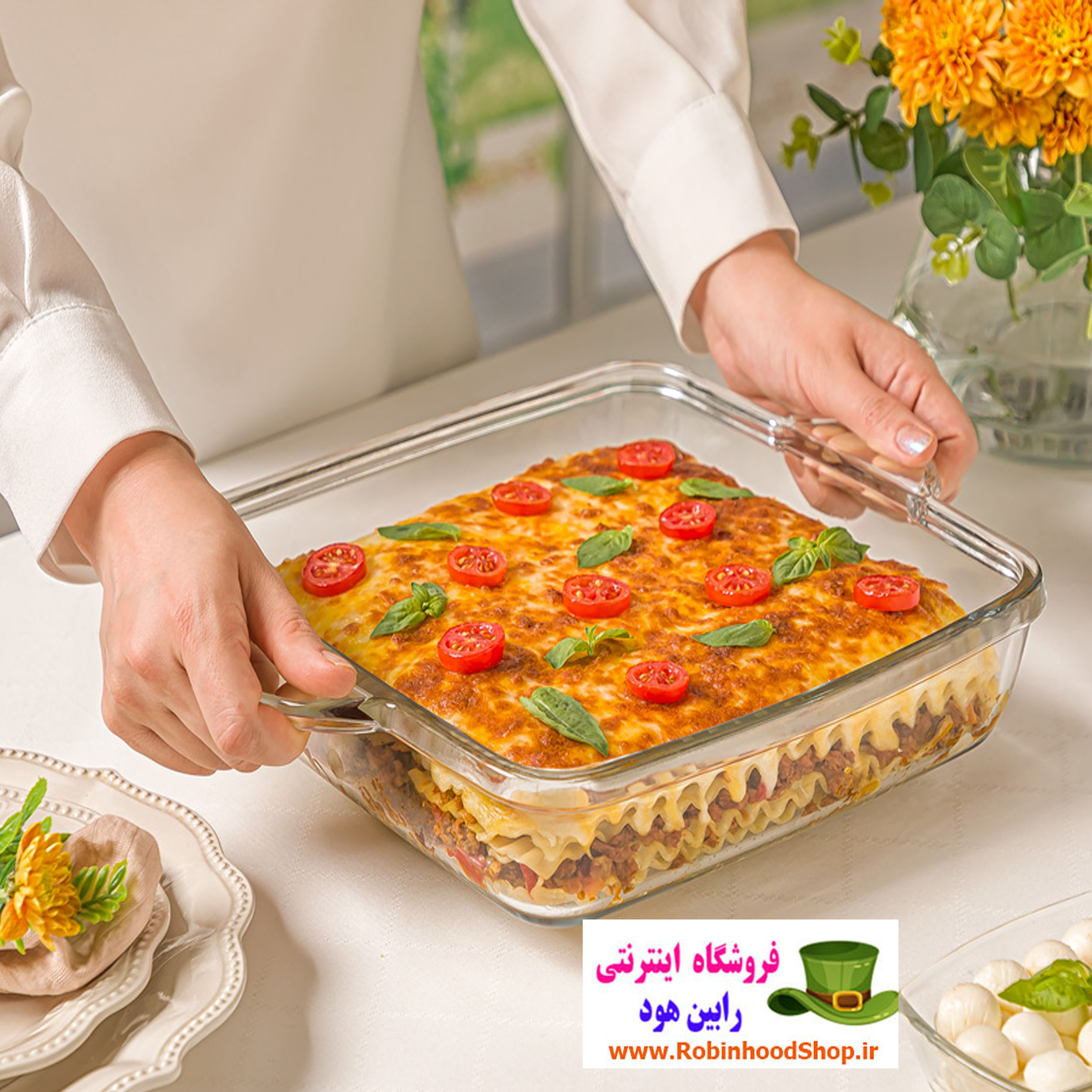 ظرف تابه چهارگوش شیشهای 3 لیتر