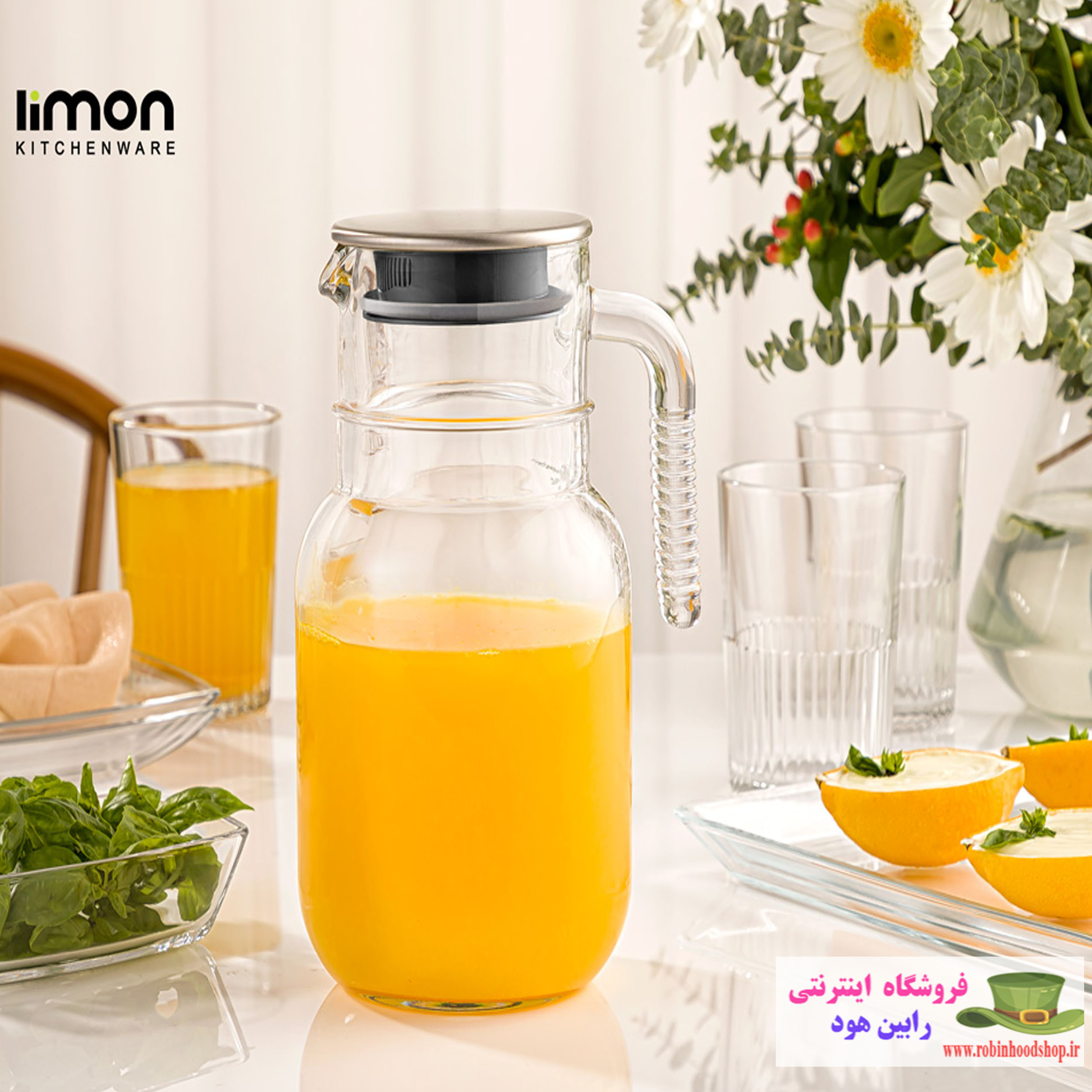 پارچ شیشه ای 1.5 لیتر درب استیل