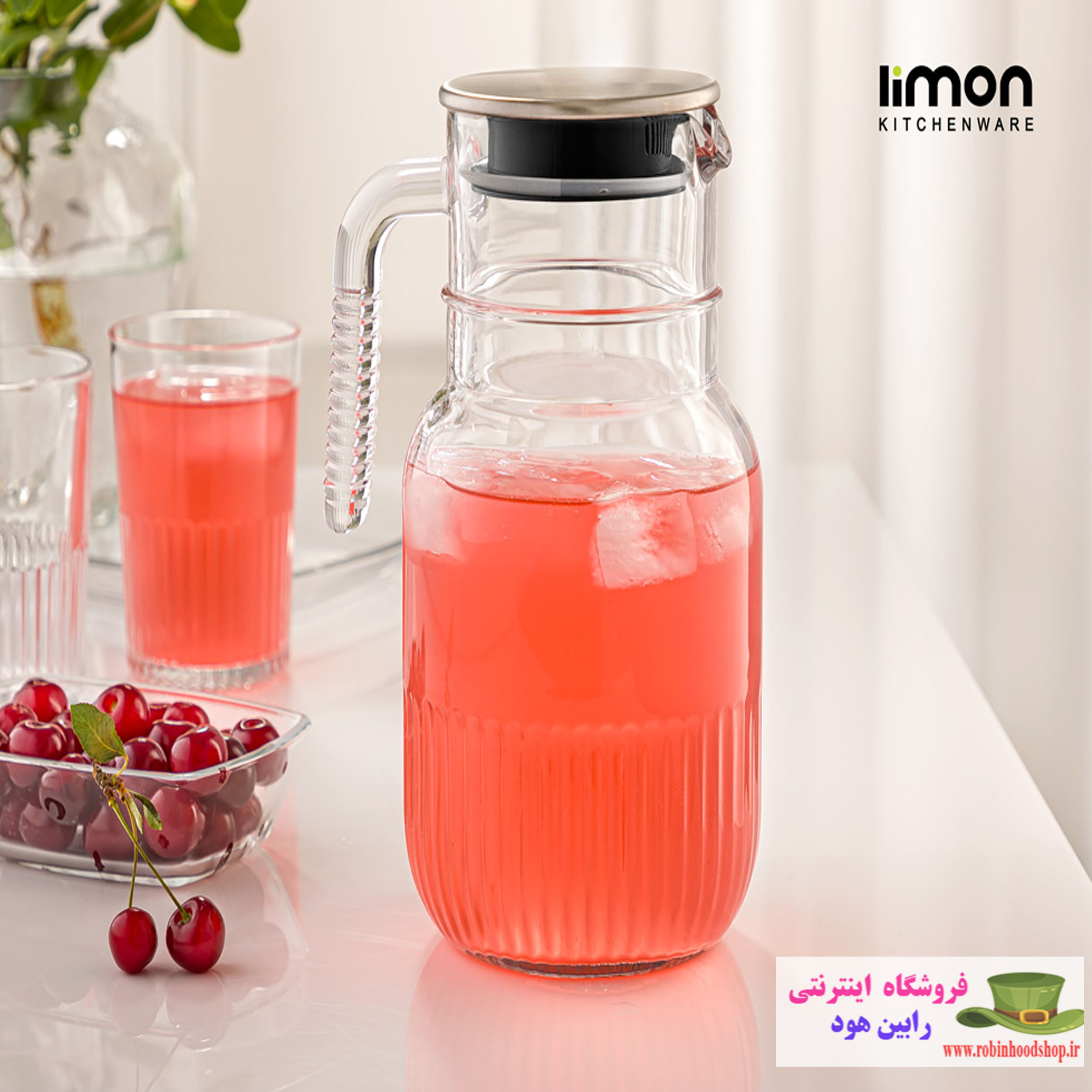 پارچ شیشه ای شیاردار 1.5 لیتر درب استیل