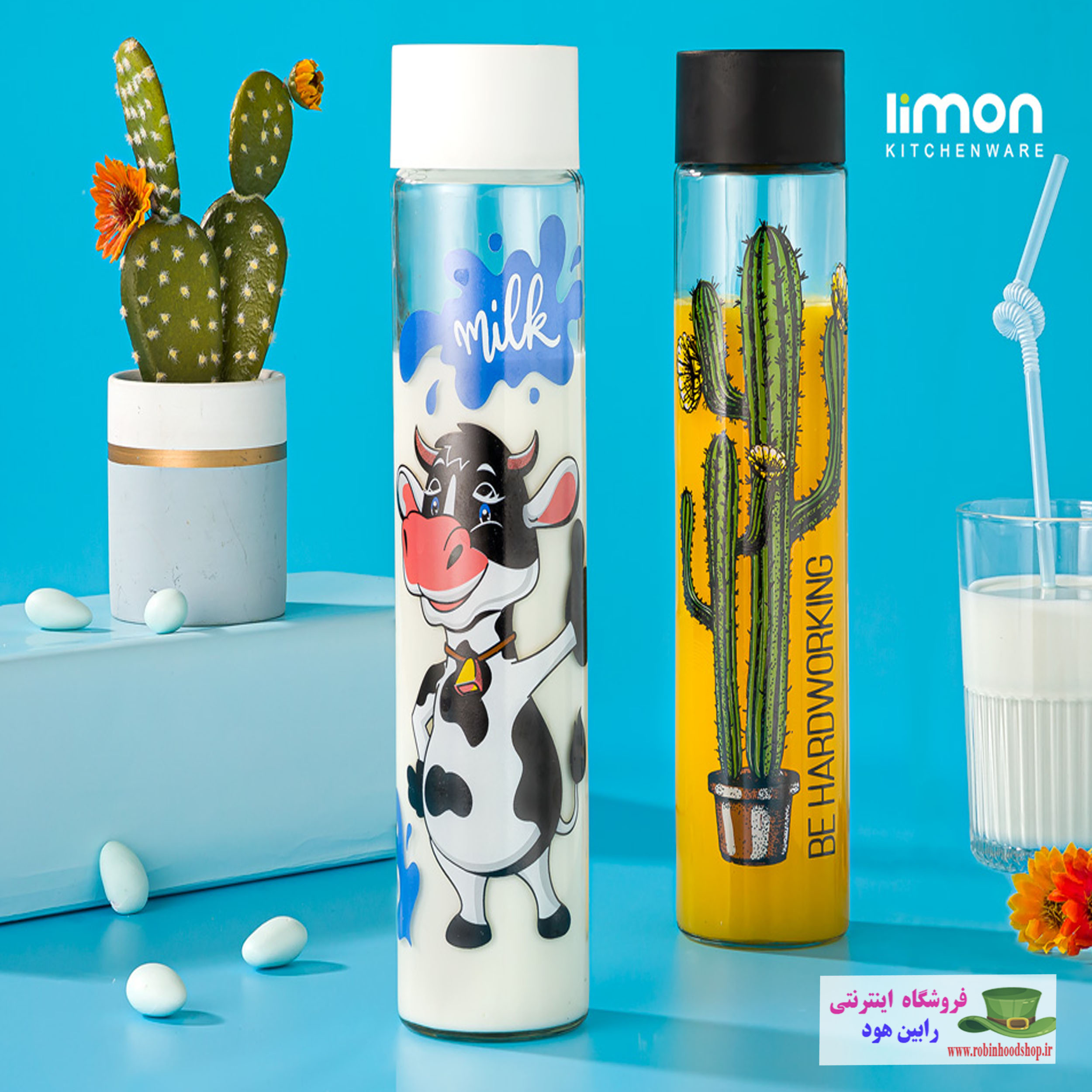 بطری آب استوانه ای بزرگ چاپدار