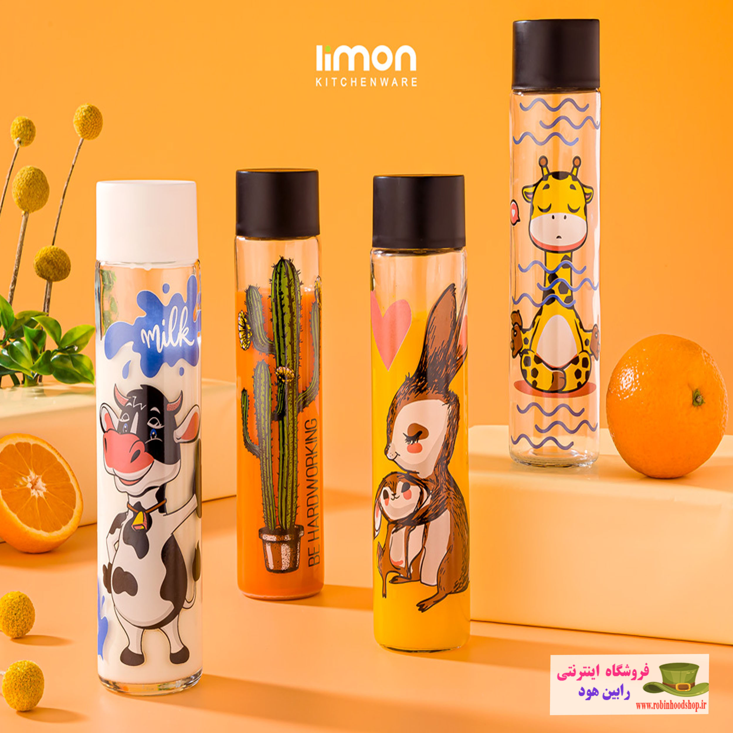 بطری آب استوانه ای کوچک چاپدار