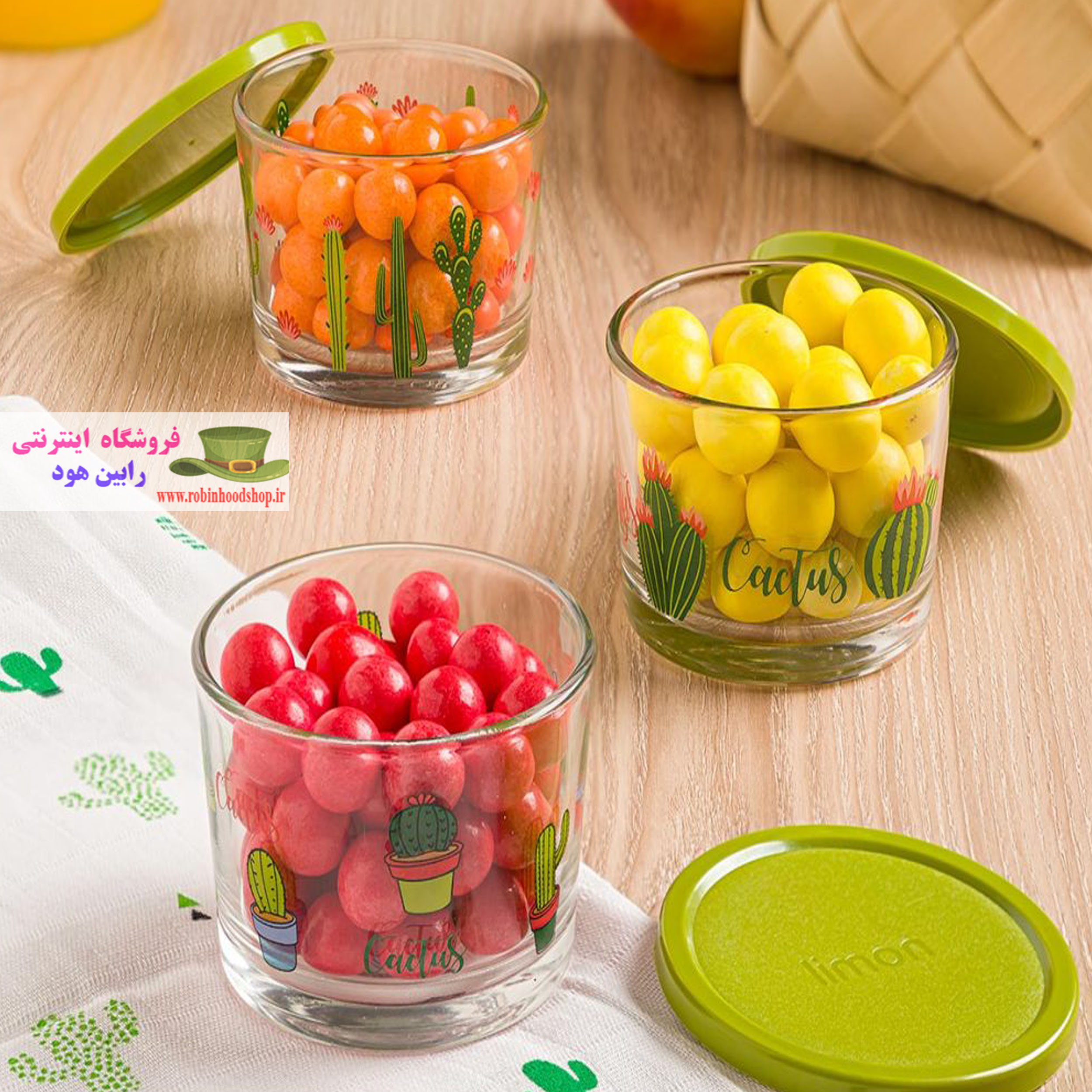 ظرف شیشه ای درب دار 190 میلی لیتر چاپ دار