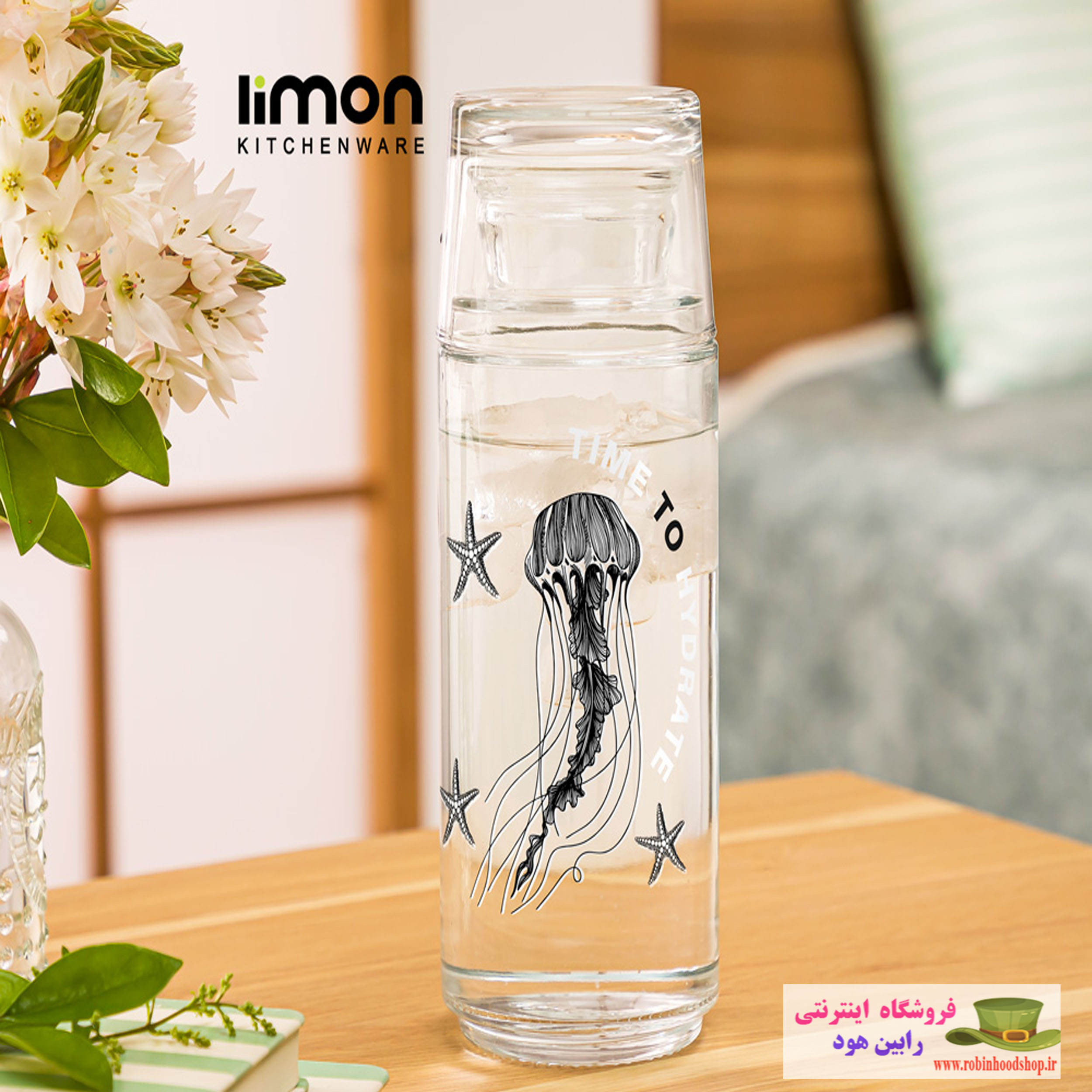 بطری و لیوان شب 800 میلی لیتر چاپدار