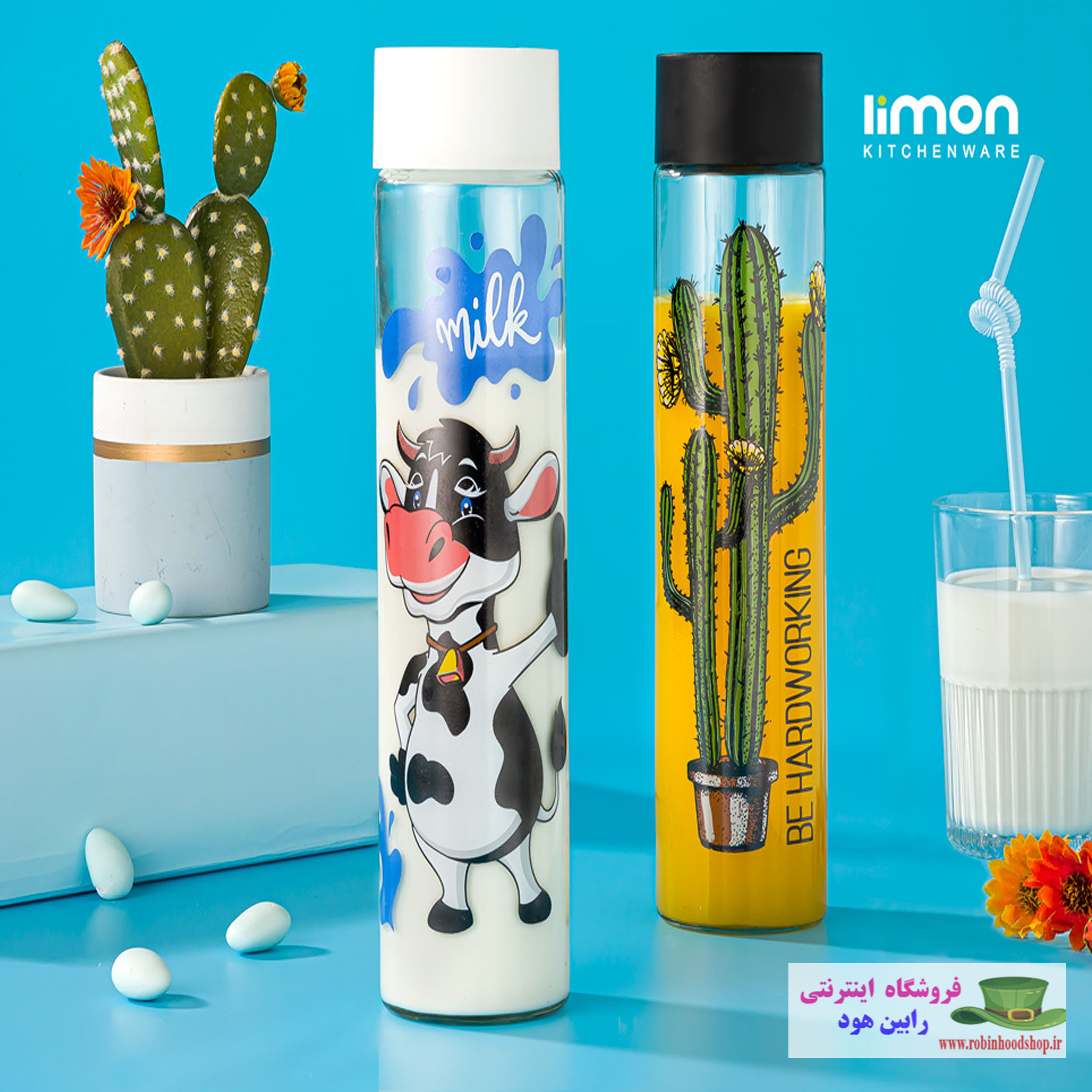 بطری آب استوانه ای بزرگ چاپدار