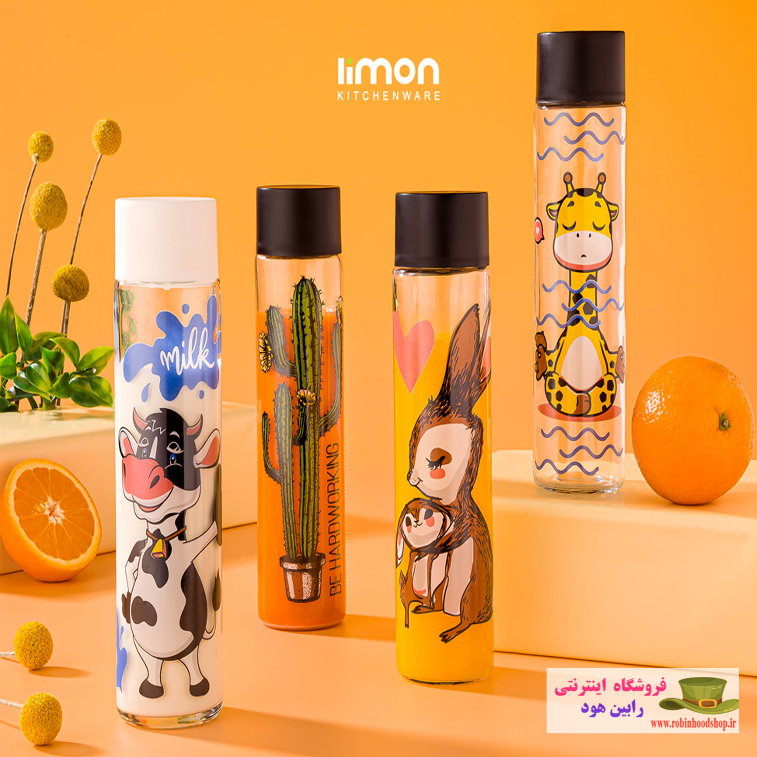 بطری آب استوانه ای کوچک چاپدار