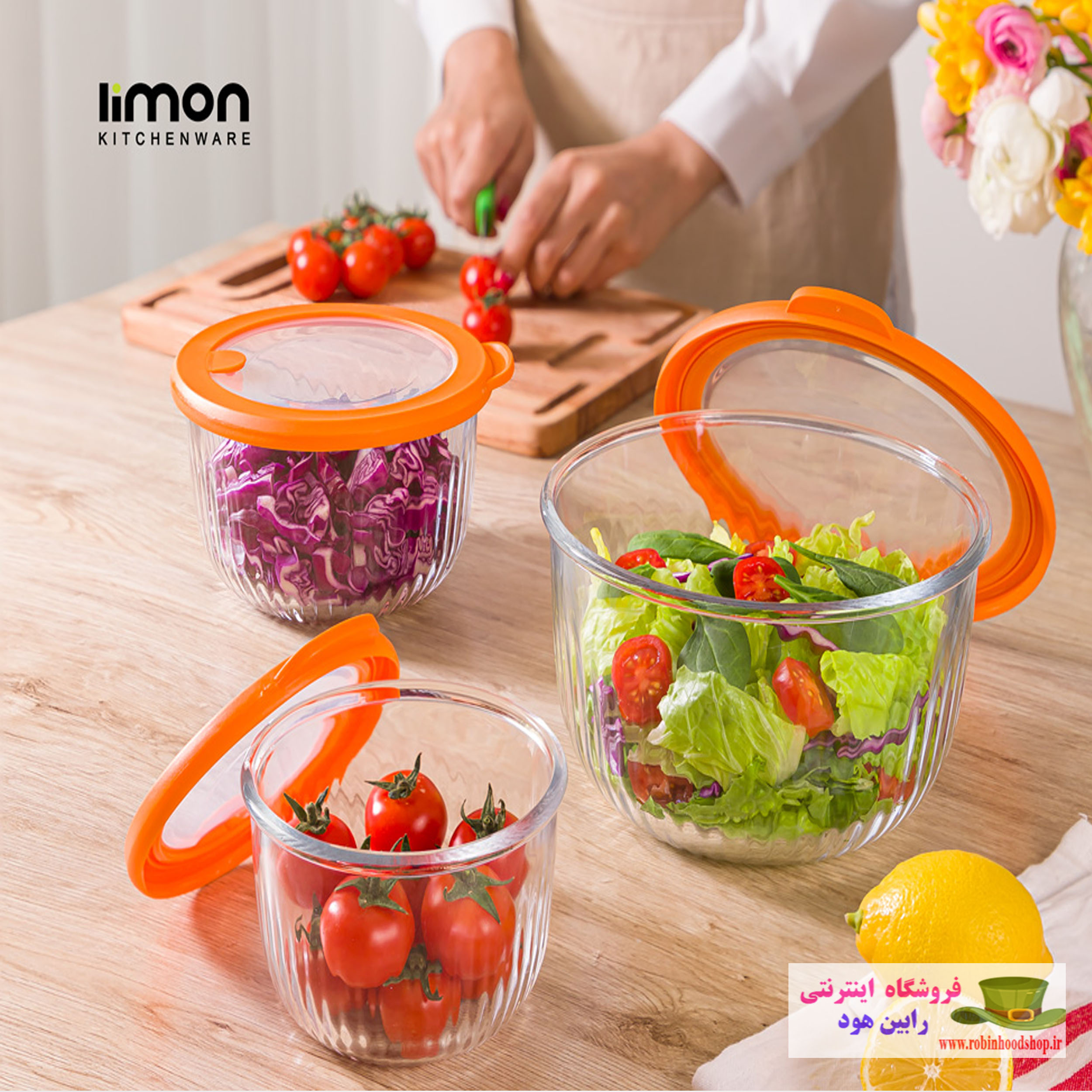 ست کاسه گرد شیشه ای دربدار شیاردار