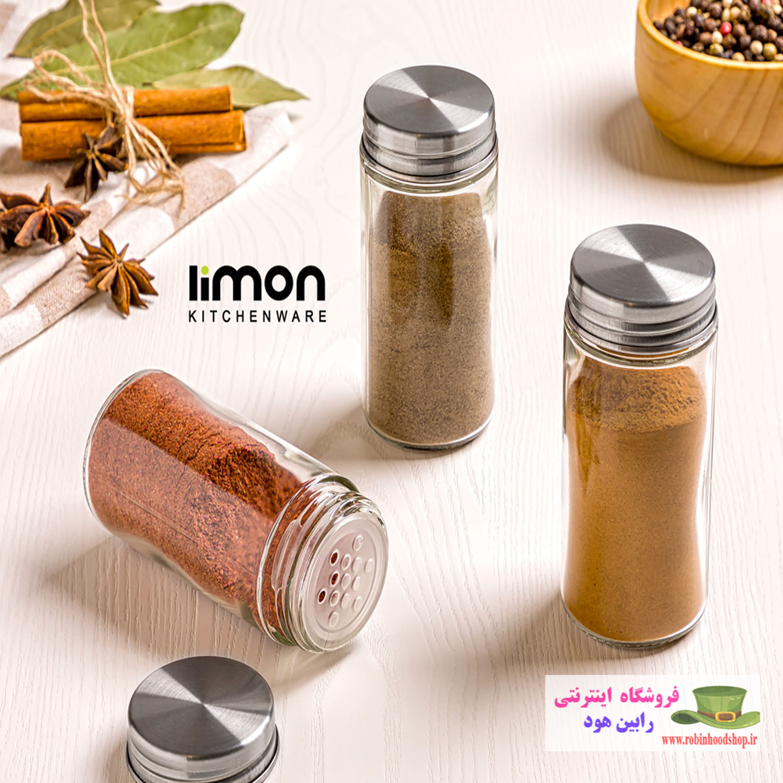 جا ادویه شیشه ای 100 میلی لیتر درب فلزی