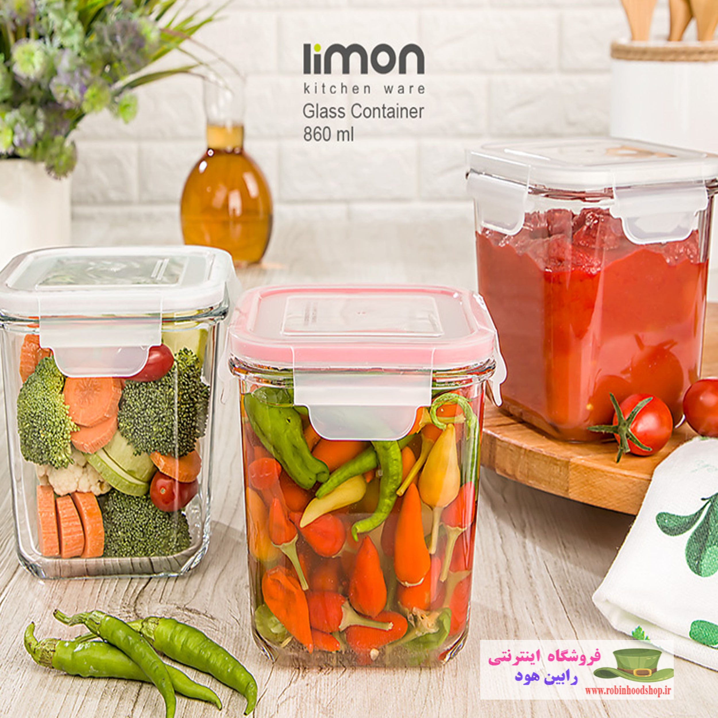 ظرف شیشه ای مربع دربدار 860 میلی لیتر - Image 2