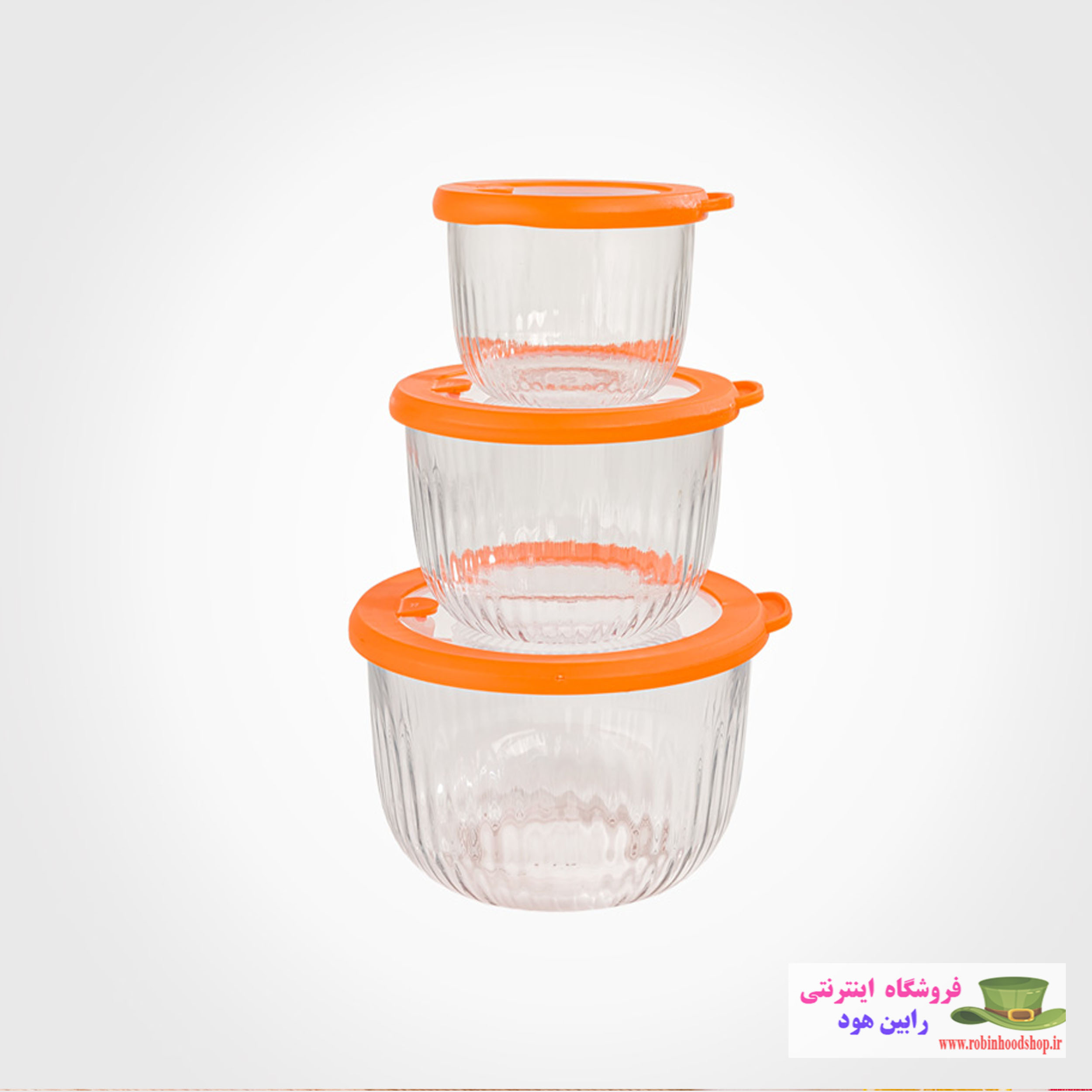 ست کاسه گرد شیشه ای دربدار شیاردار - Image 2