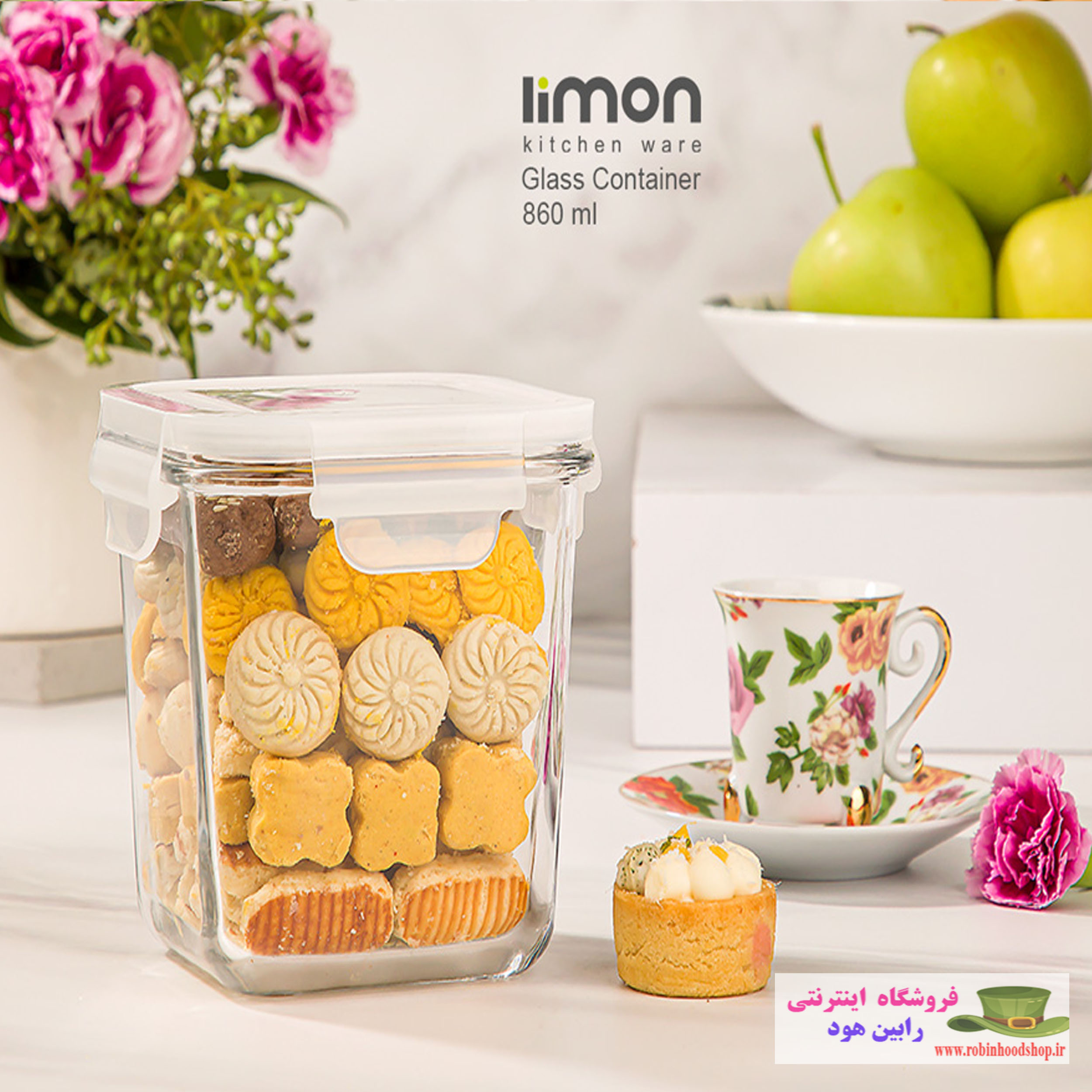 ظرف شیشه ای مربع دربدار 860 میلی لیتر - Image 3