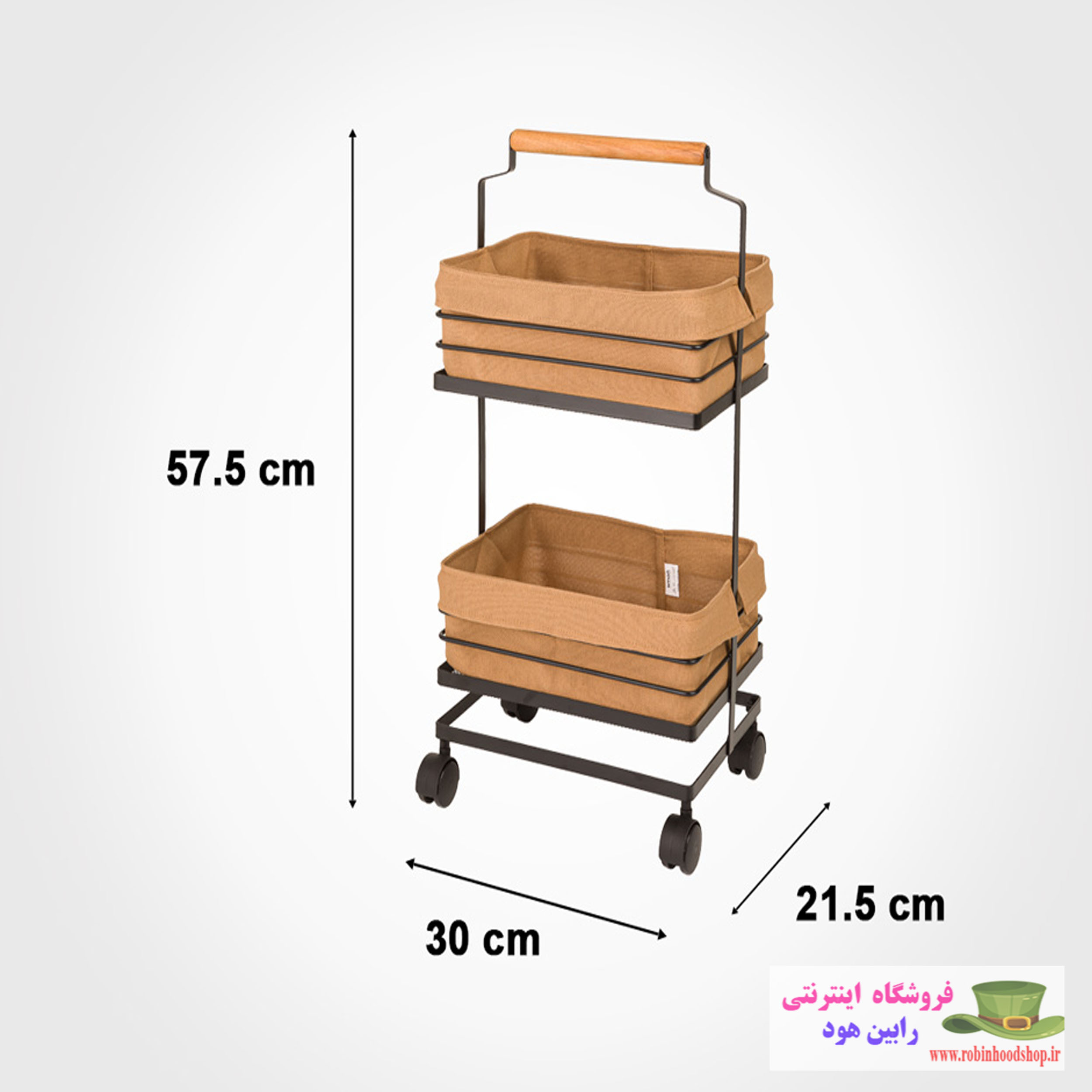 جا سیب زمینی و پیاز فلزی 2 طبقه دسته چوبی - Image 3
