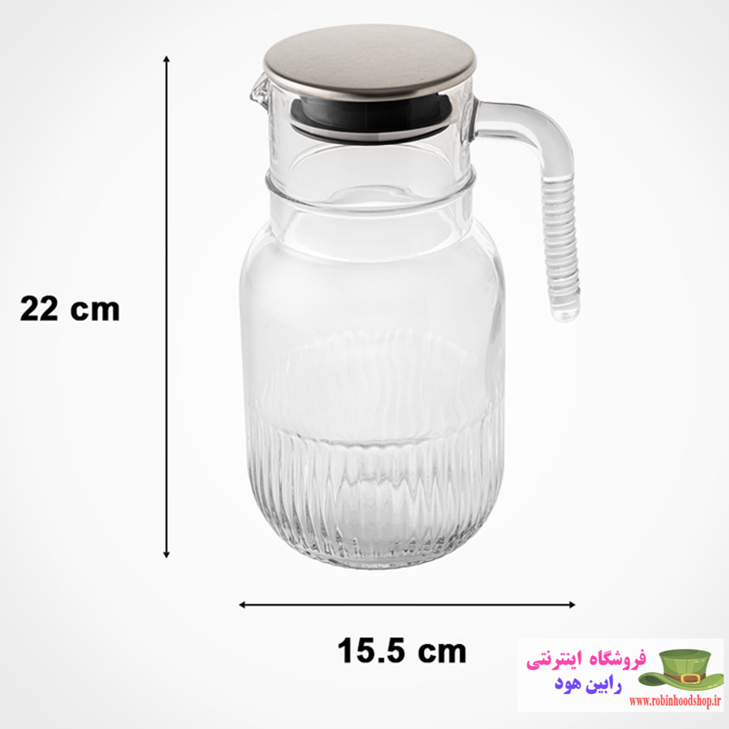 پارچ شیشه ای شیاردار 1.5 لیتر درب استیل - Image 2