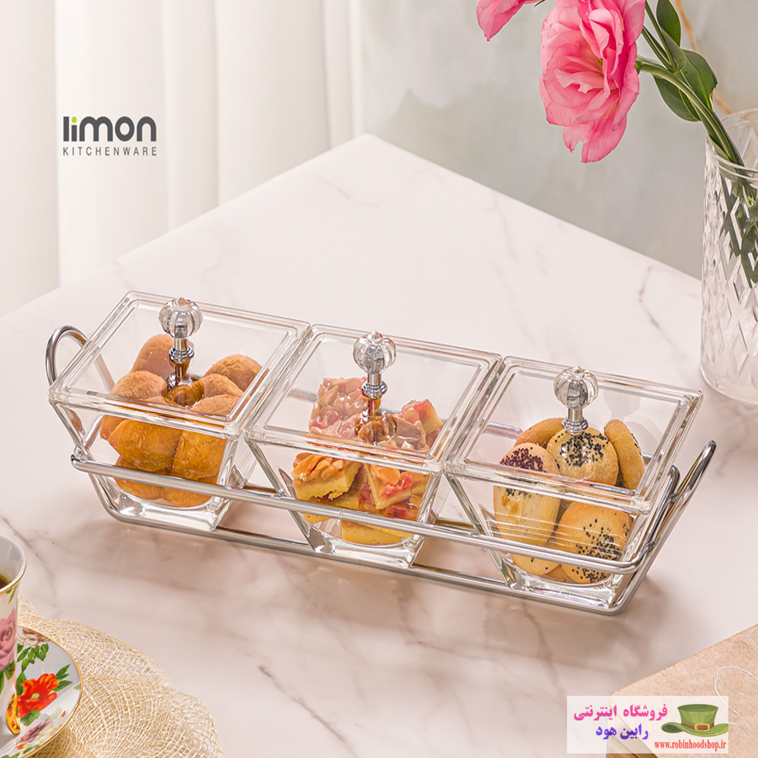 اردور خوری شیشه ای مربع استنددار سه خانه با درب اکرولیک
