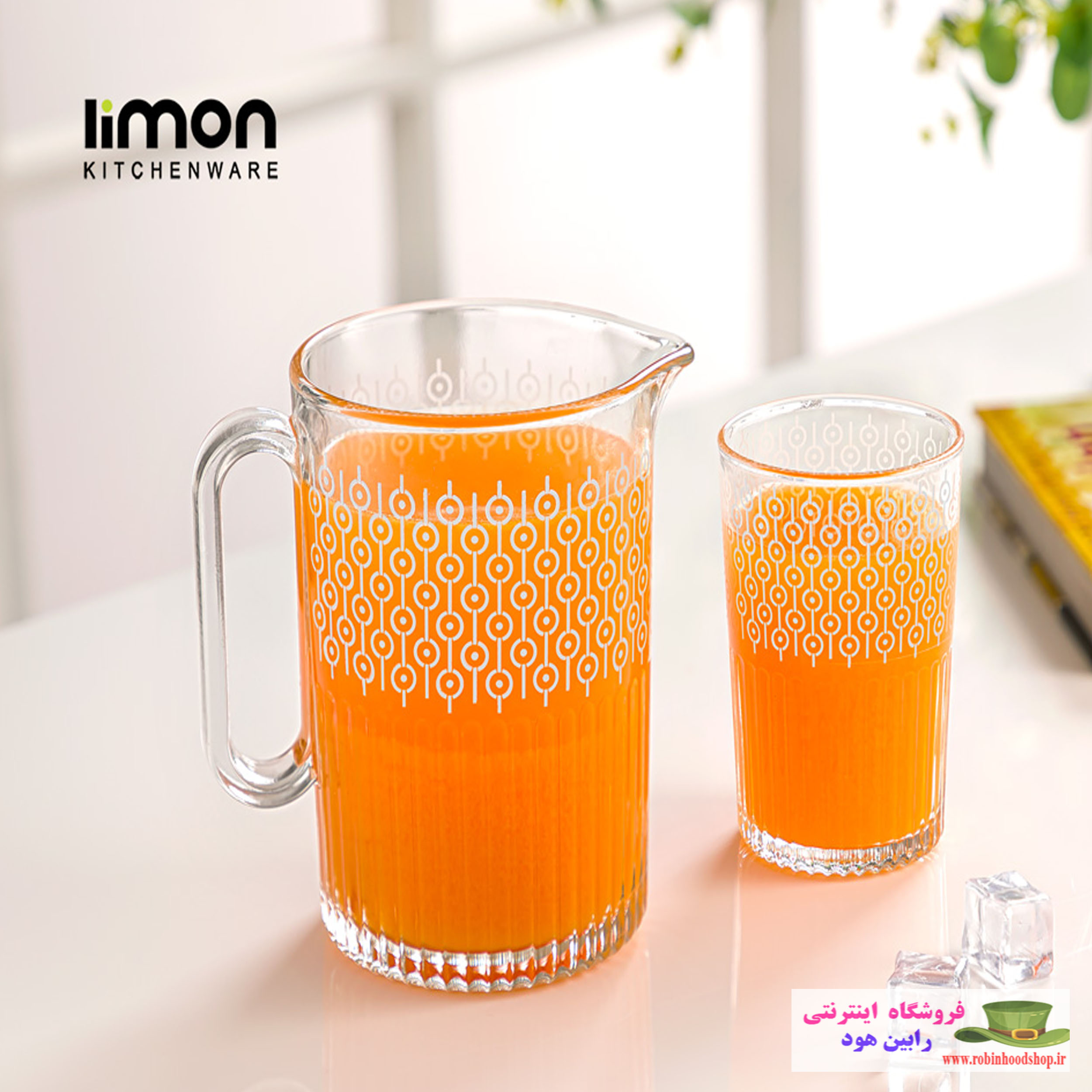 ست پارچ و لیوان شیشه ای شیاردار (چاپدار)