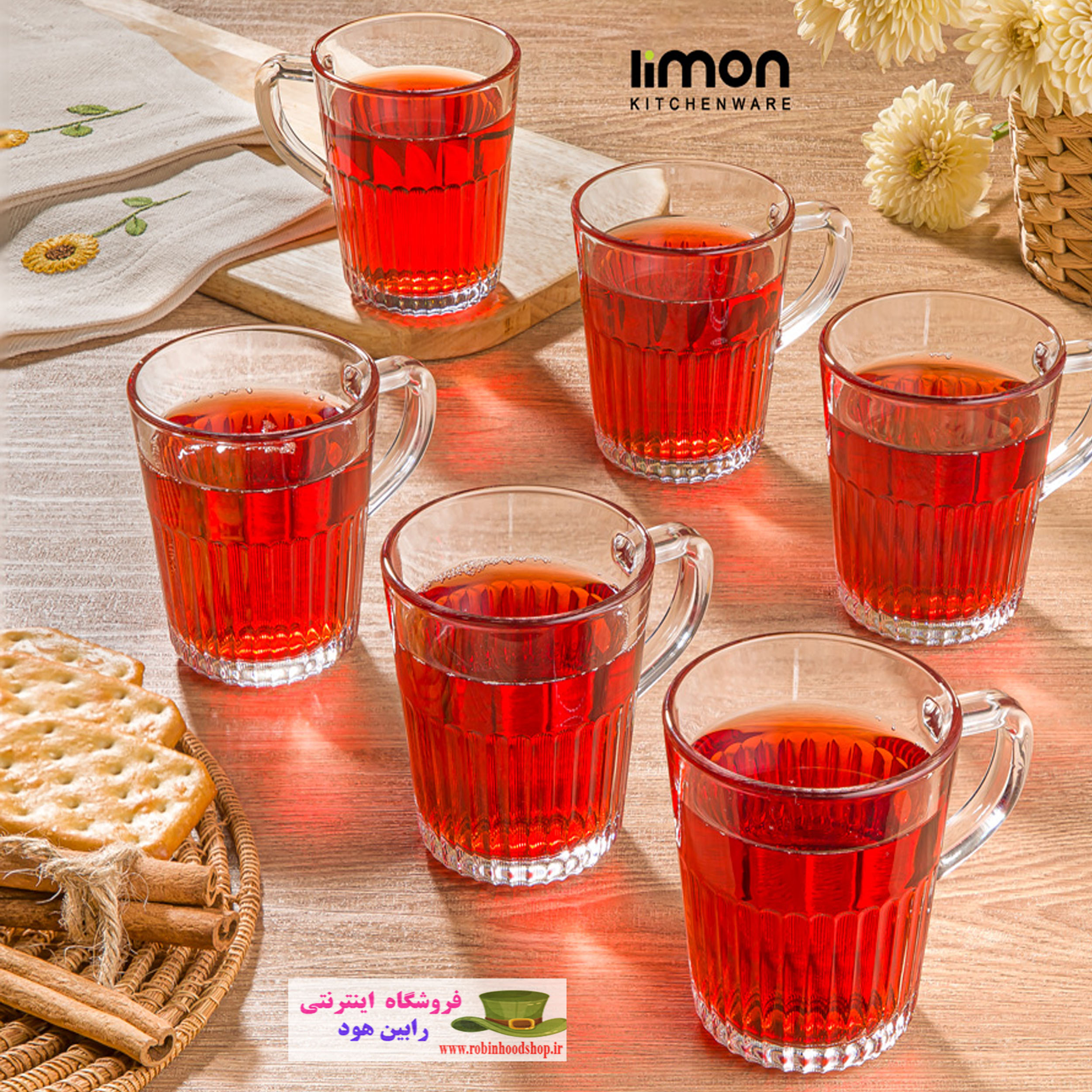 لیوان شیشه ای دسته دار 280 سی سی