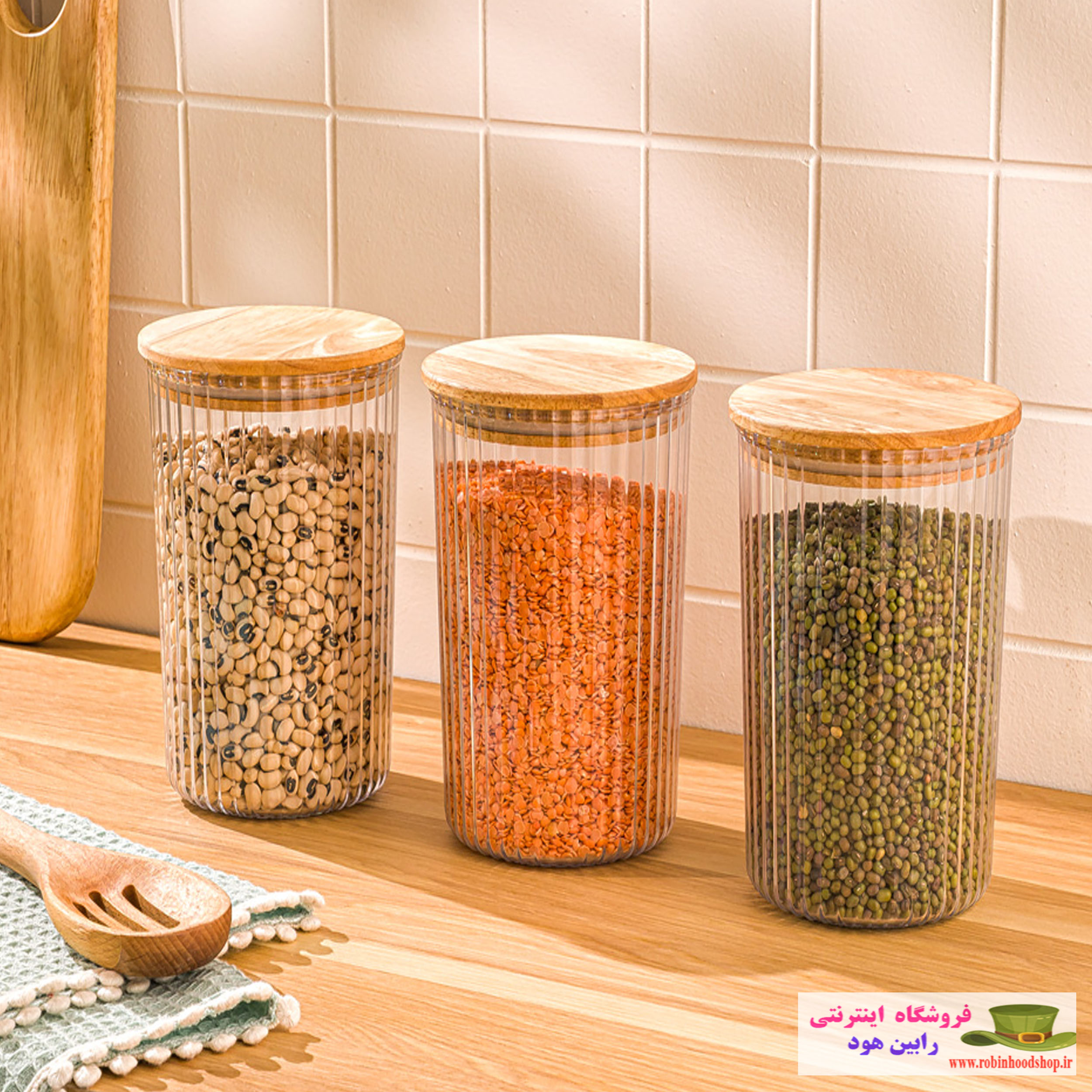 بانکه شیاردار درب چوبی 900 میلی لیتر