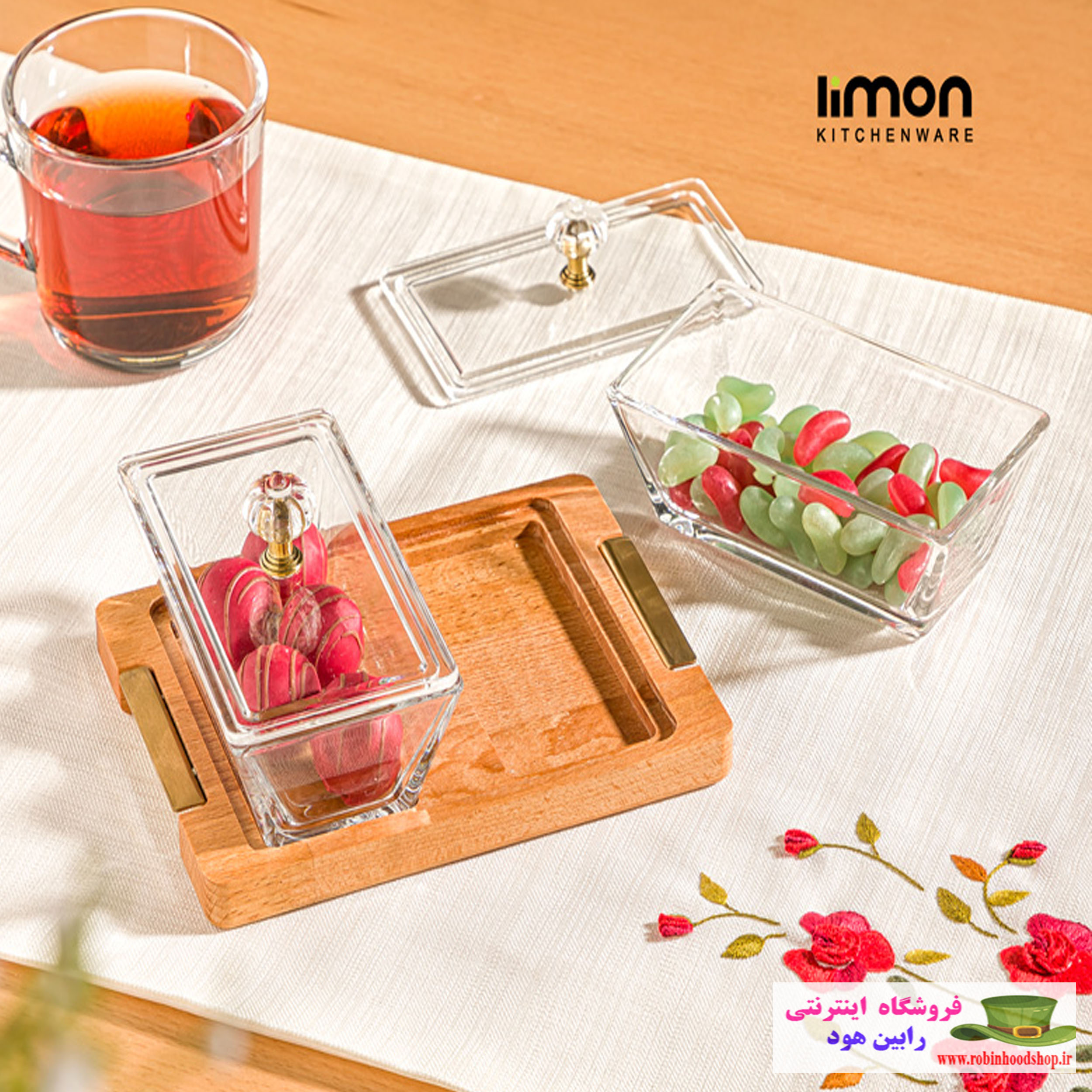 اردور خوری مستطیل دربدار پایه چوبی 2 عددی
