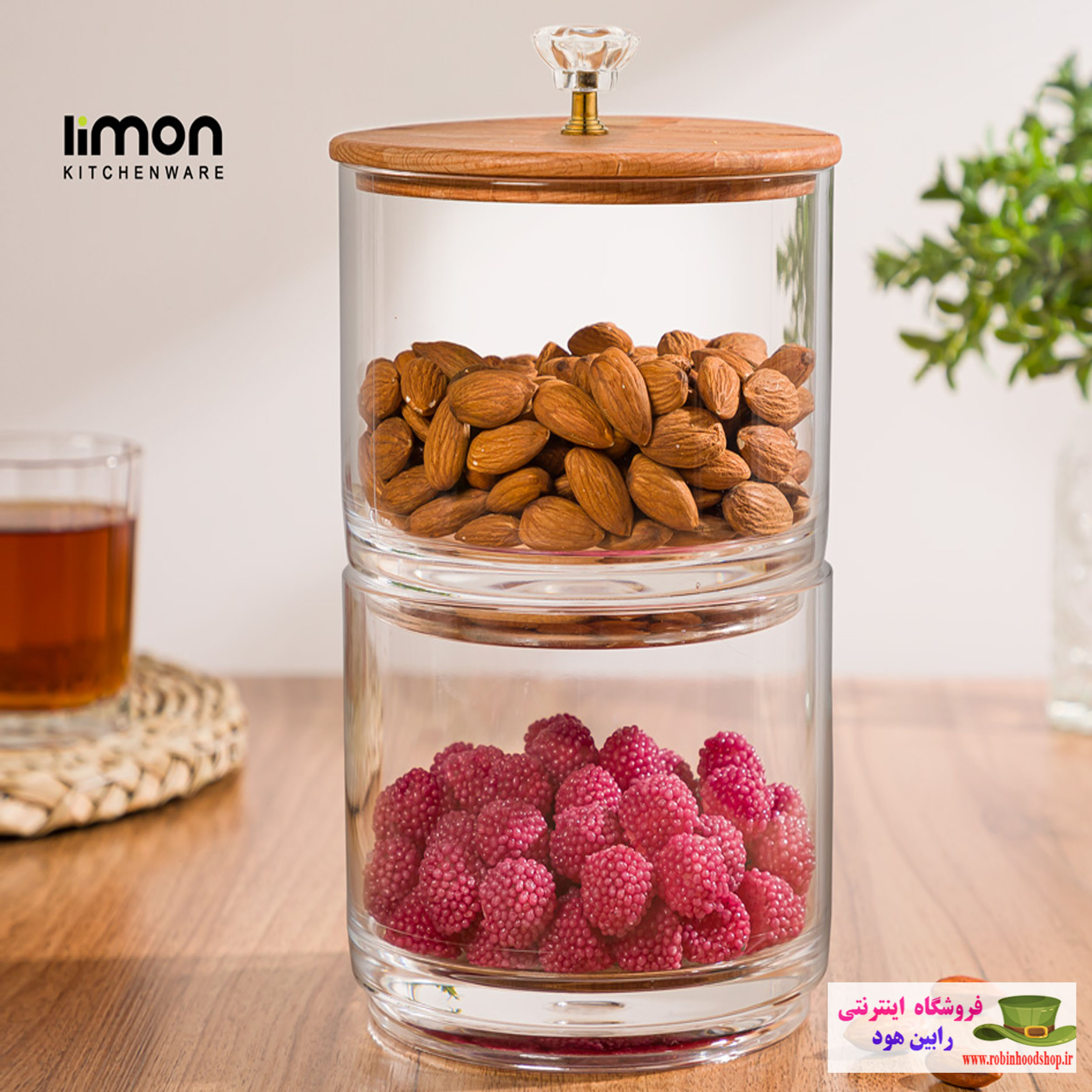 ظرف شکلات دو طبقه با درب چوبی