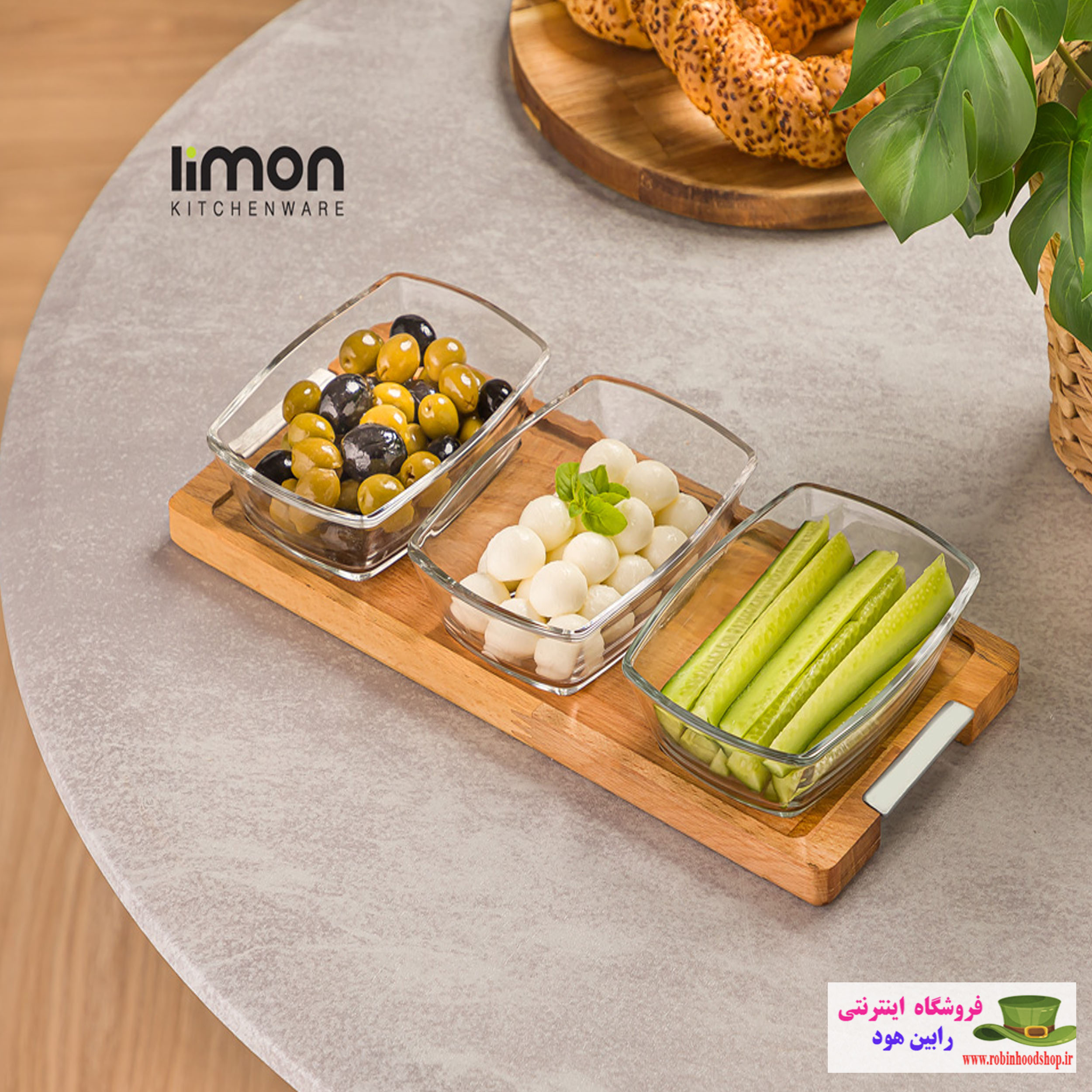 اردورخوری مستطیل پایه چوبی 3 عددی بزرگ