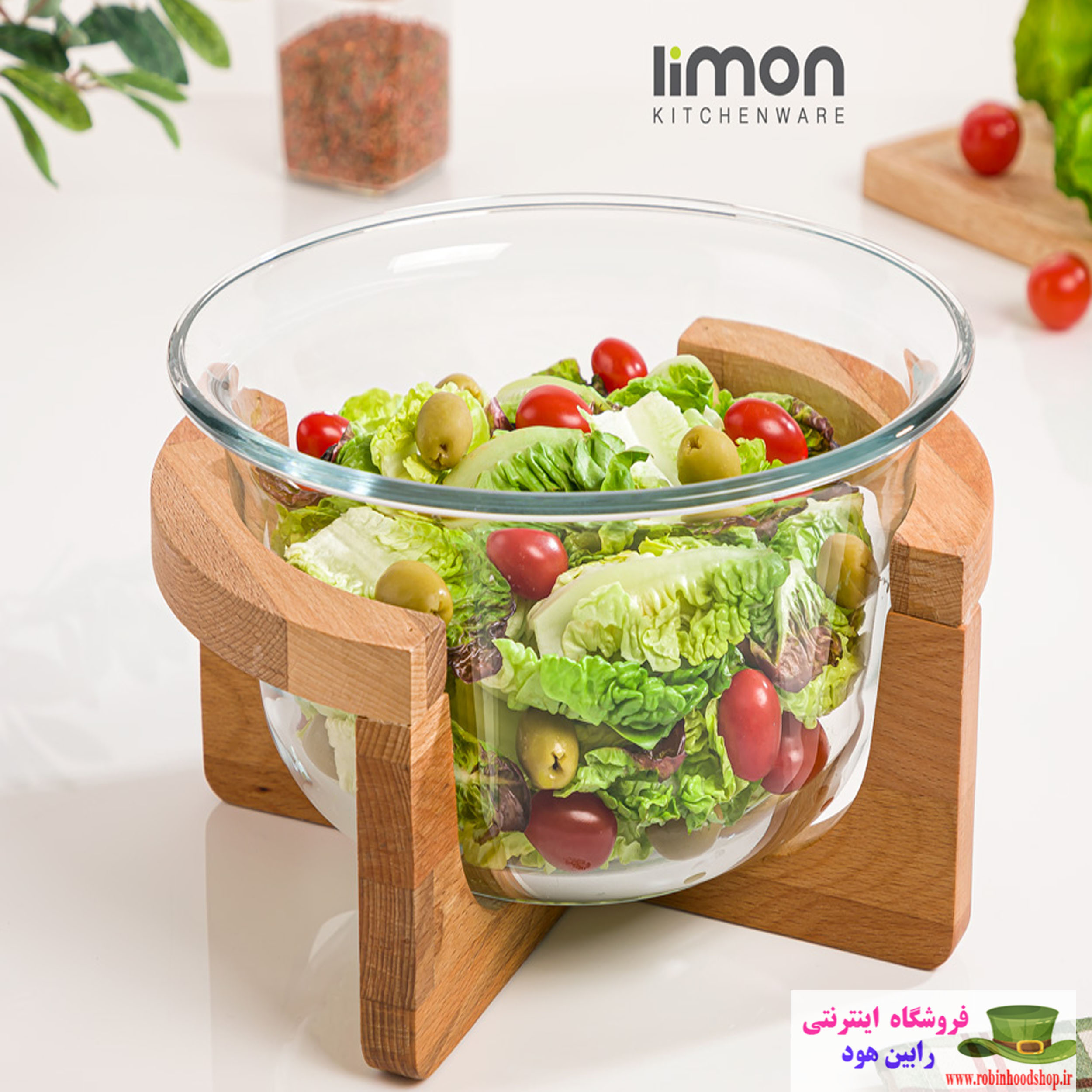 کاسه سرو پایه چوبی 3 لیتر