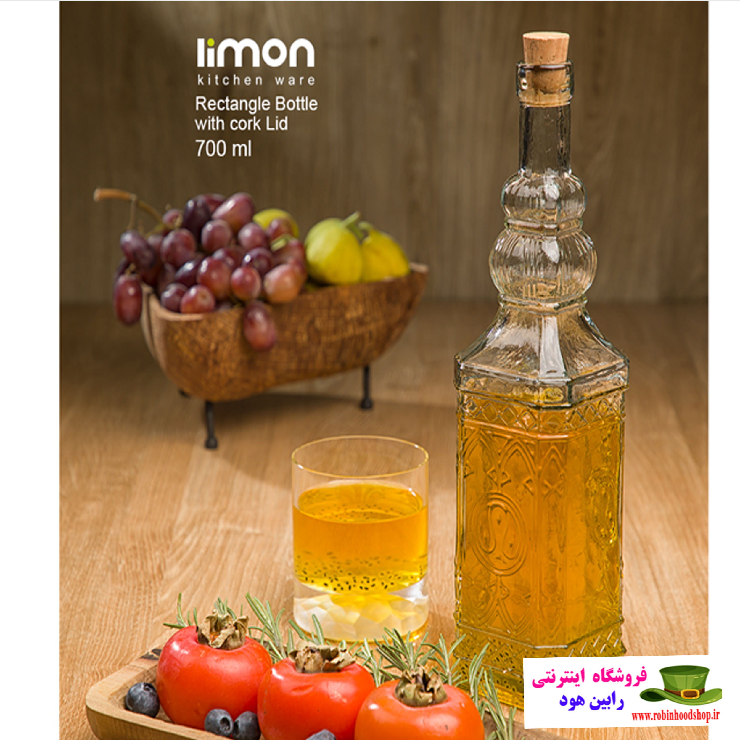 بطری چهارگوش درب چوب پنبه سایز 1