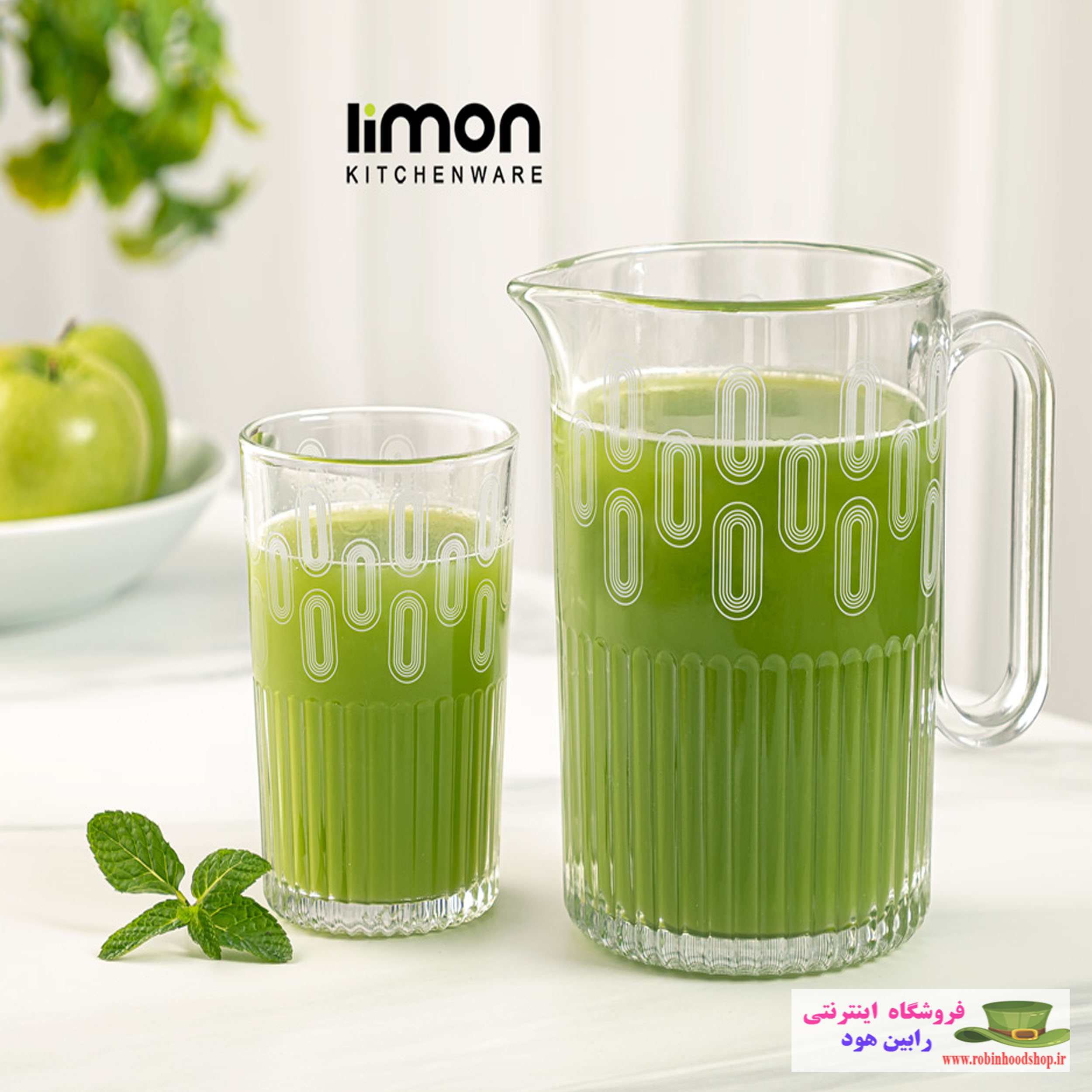 ست پارچ و لیوان شیشه ای شیاردار (چاپدار) - Image 2