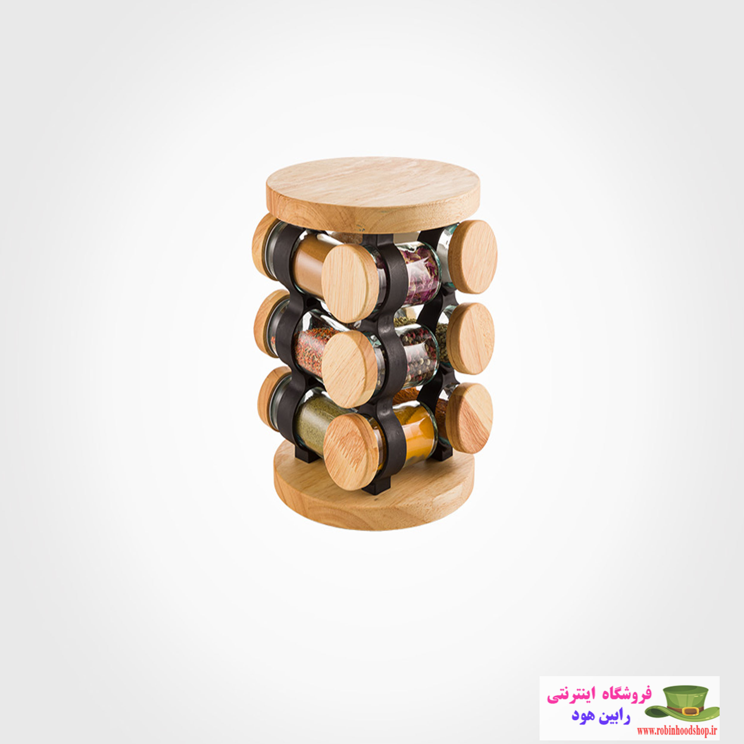 ست ادویه گردان 12 عددی چوبی - Image 2