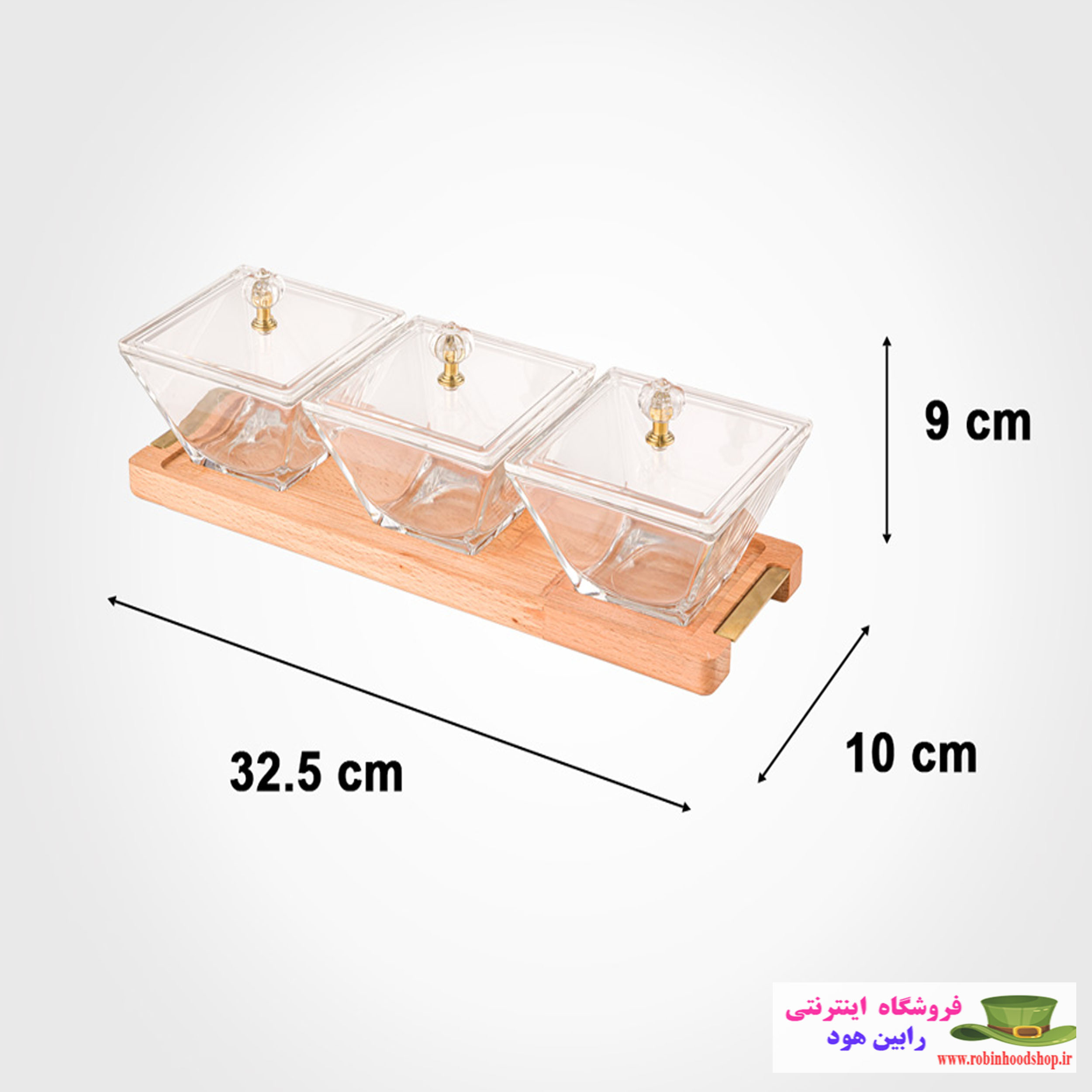 اردور خوری مربع دربدار پایه چوبی 3 عددی - Image 2