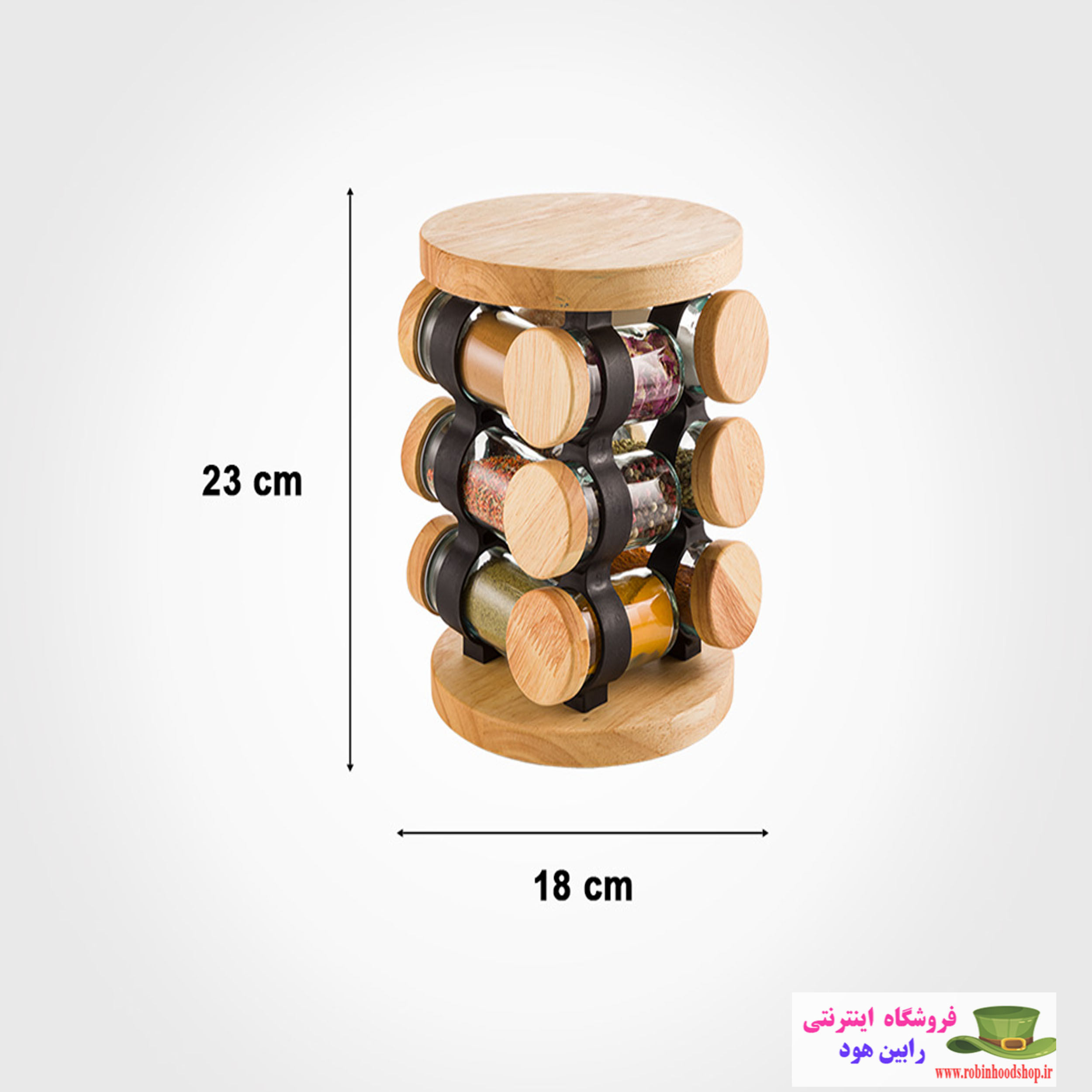 ست ادویه گردان 12 عددی چوبی - Image 3