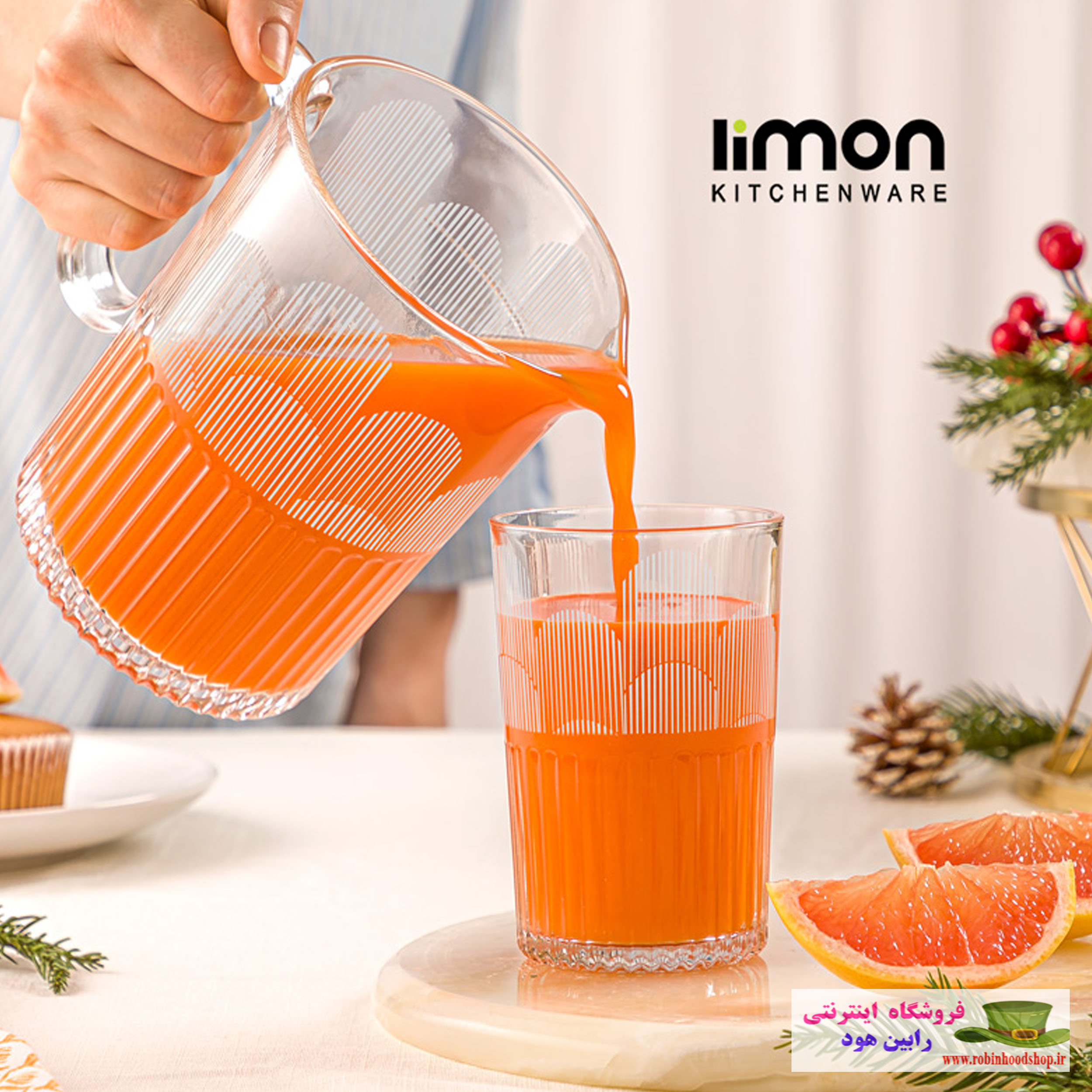 ست پارچ و لیوان شیشه ای شیاردار (چاپدار) - Image 3