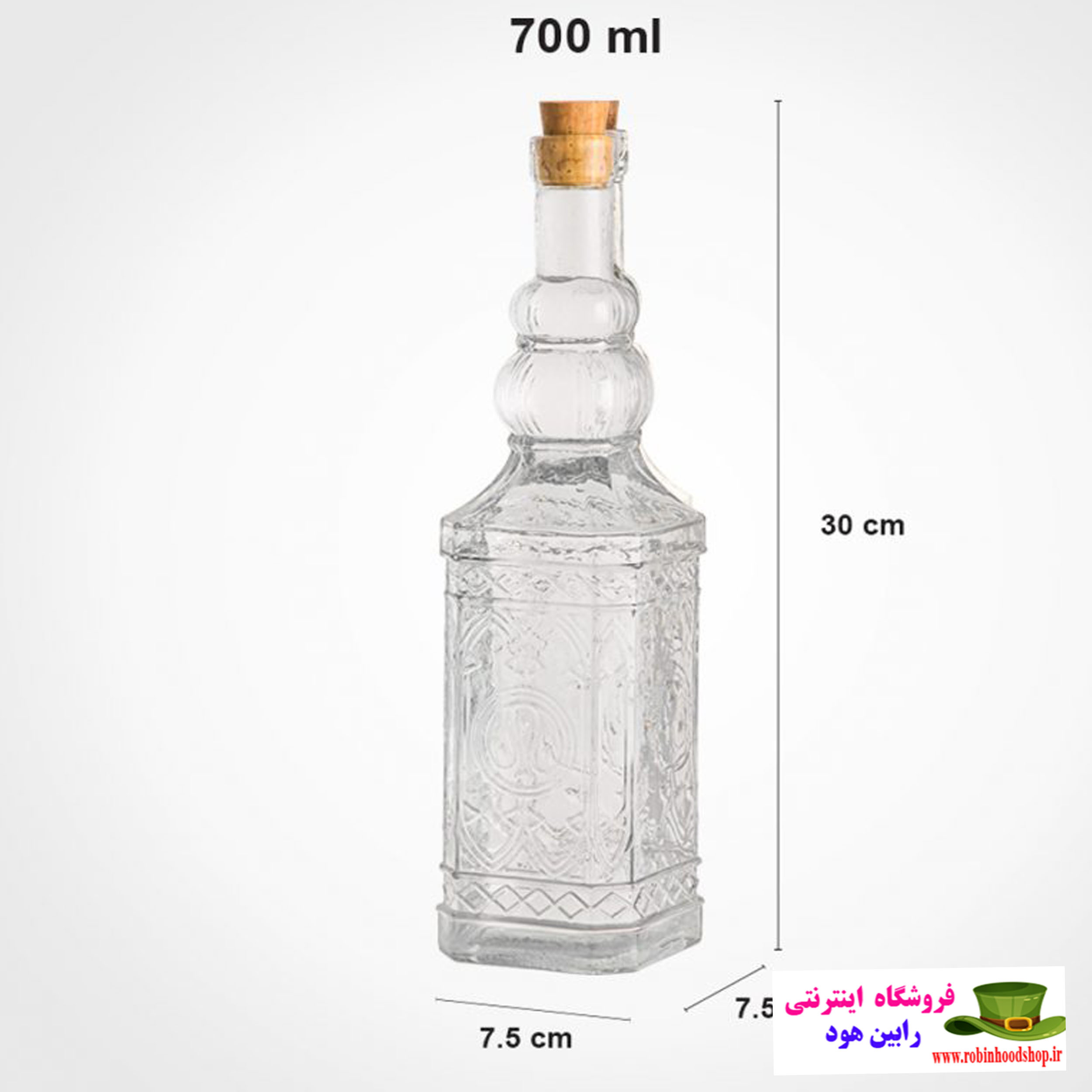 بطری چهارگوش درب چوب پنبه سایز 1 - Image 2