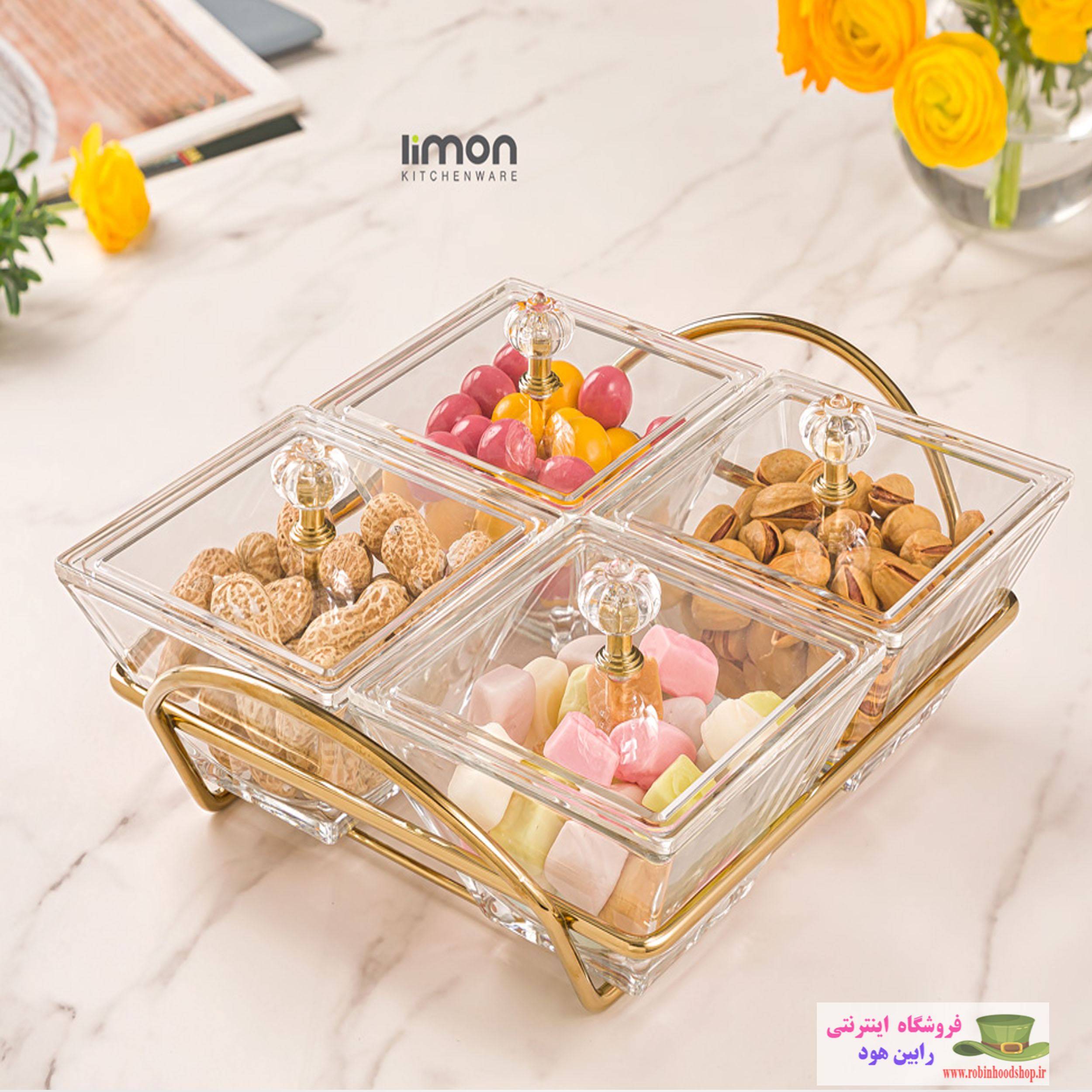 اردورخوری شیشه ای مربع استنددار چهارخانه با درب اکرولیک