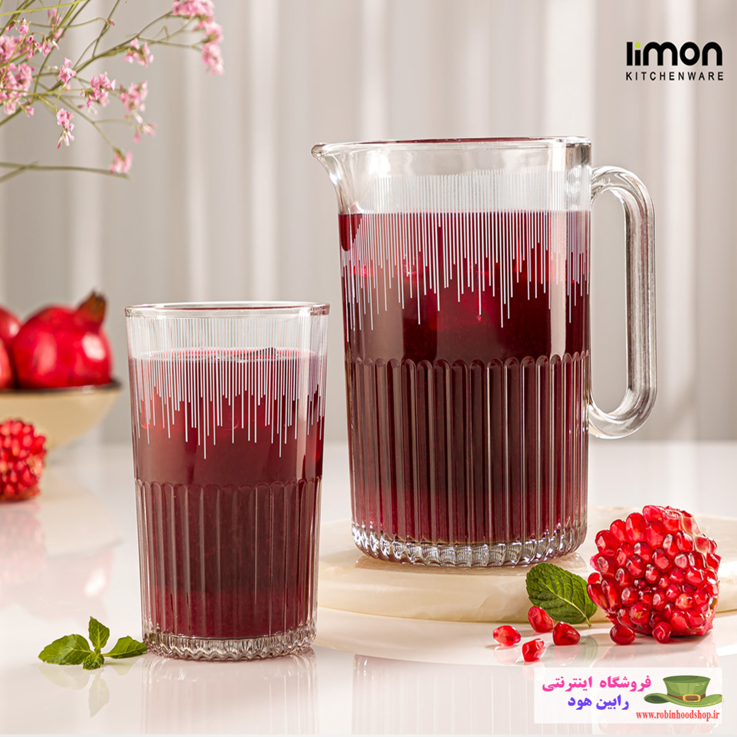 ست پارچ و لیوان شیشه ای شیاردار (چاپدار) - Image 4